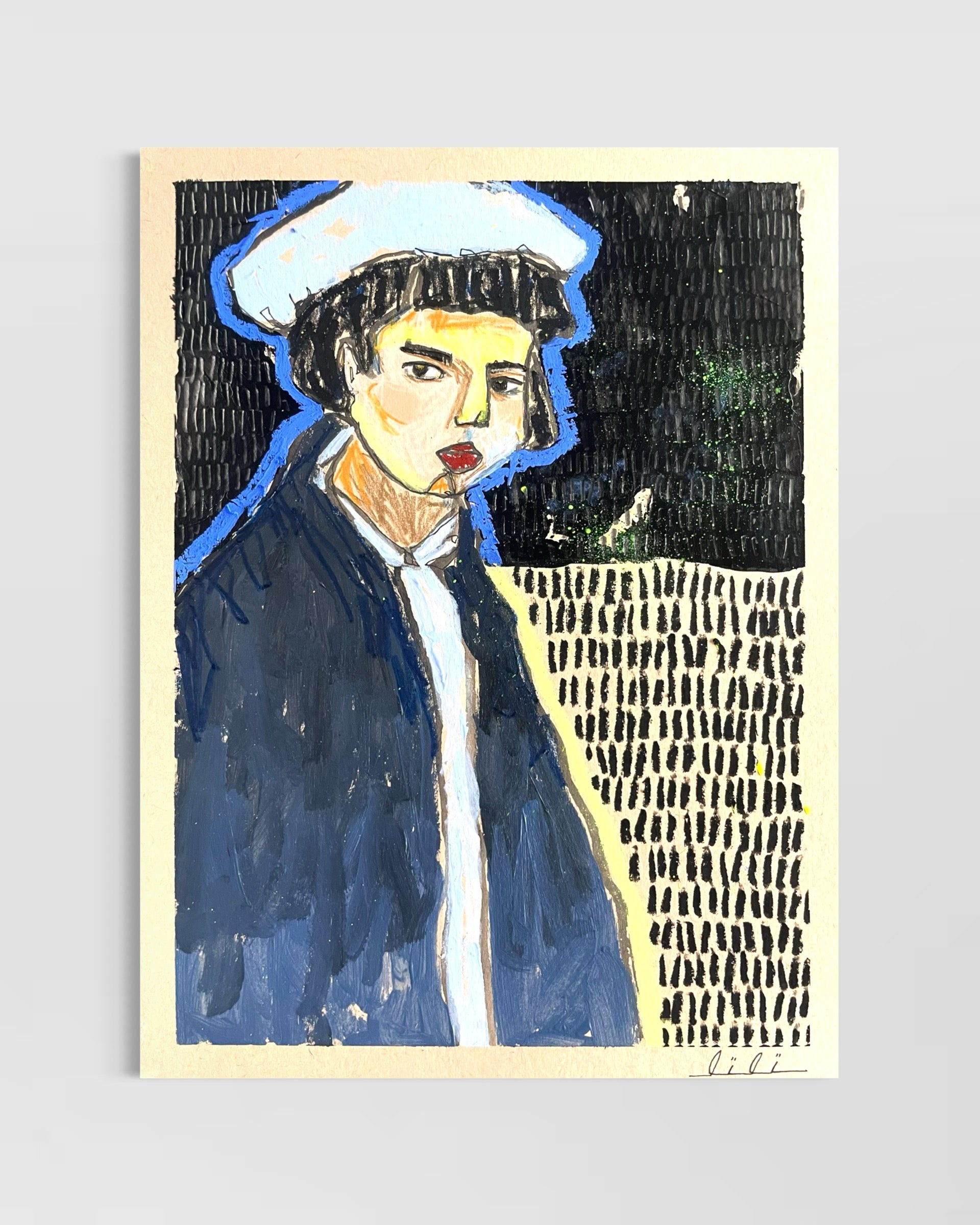 Abstract Woman Wearing Blue Coat