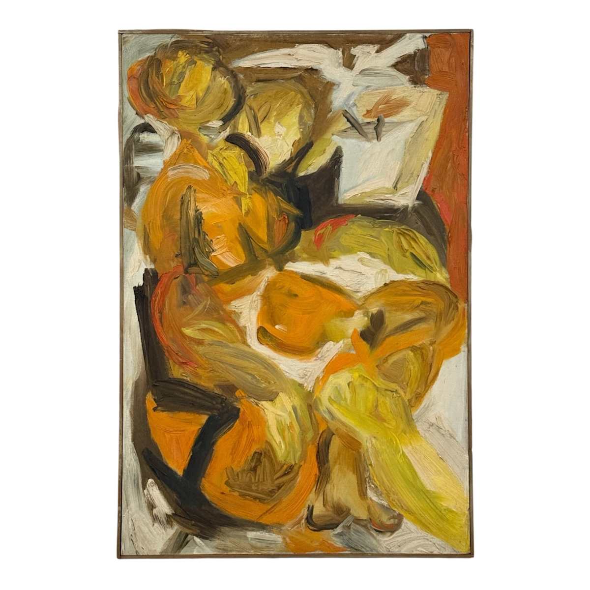 1968 Abstract of a Seated Figure in Warm Earth Tones with Original Lathe Frame