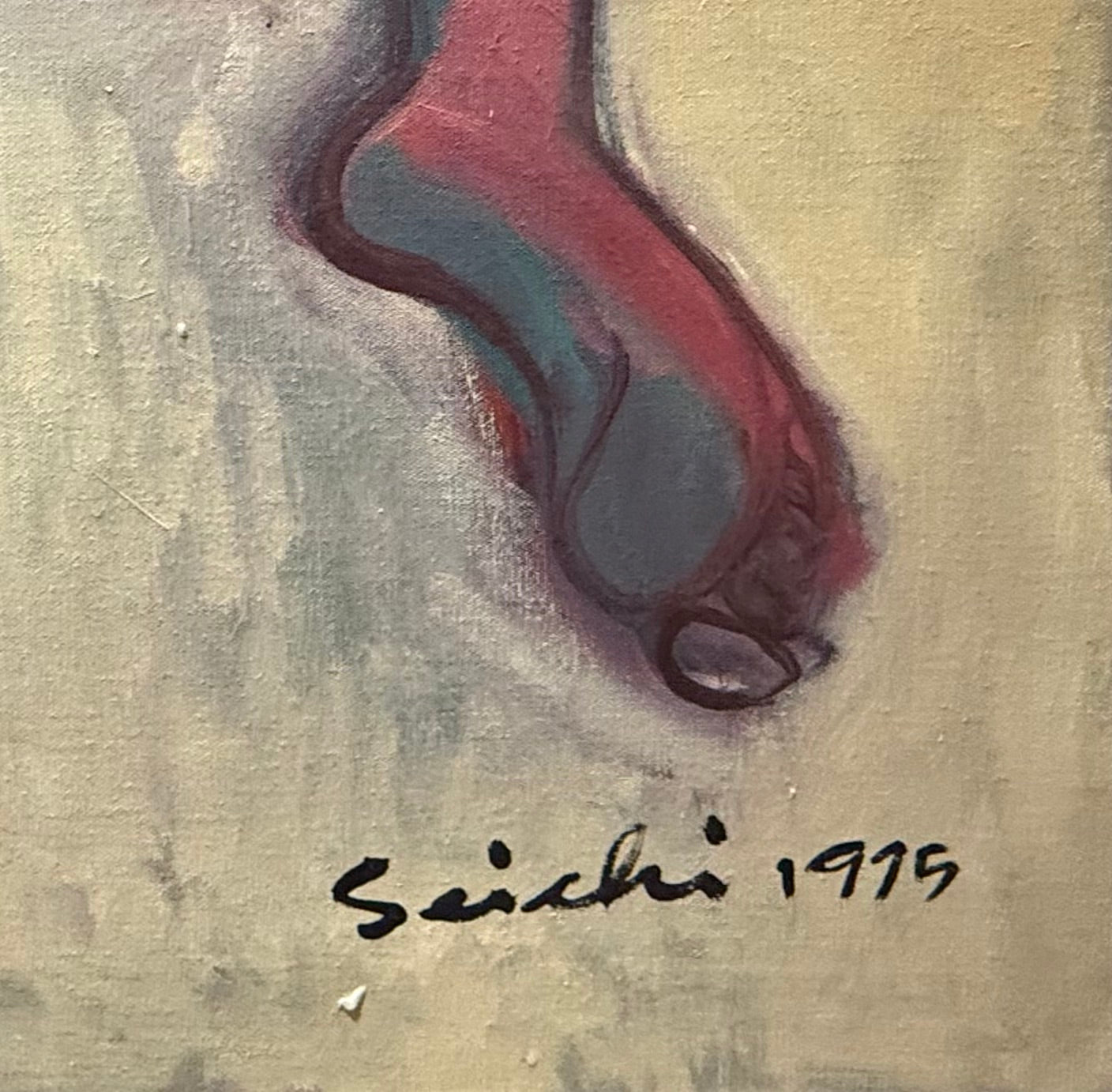 Monumental Oil on Canvas of Figures on A Beach in Original Lathe Wood Frame