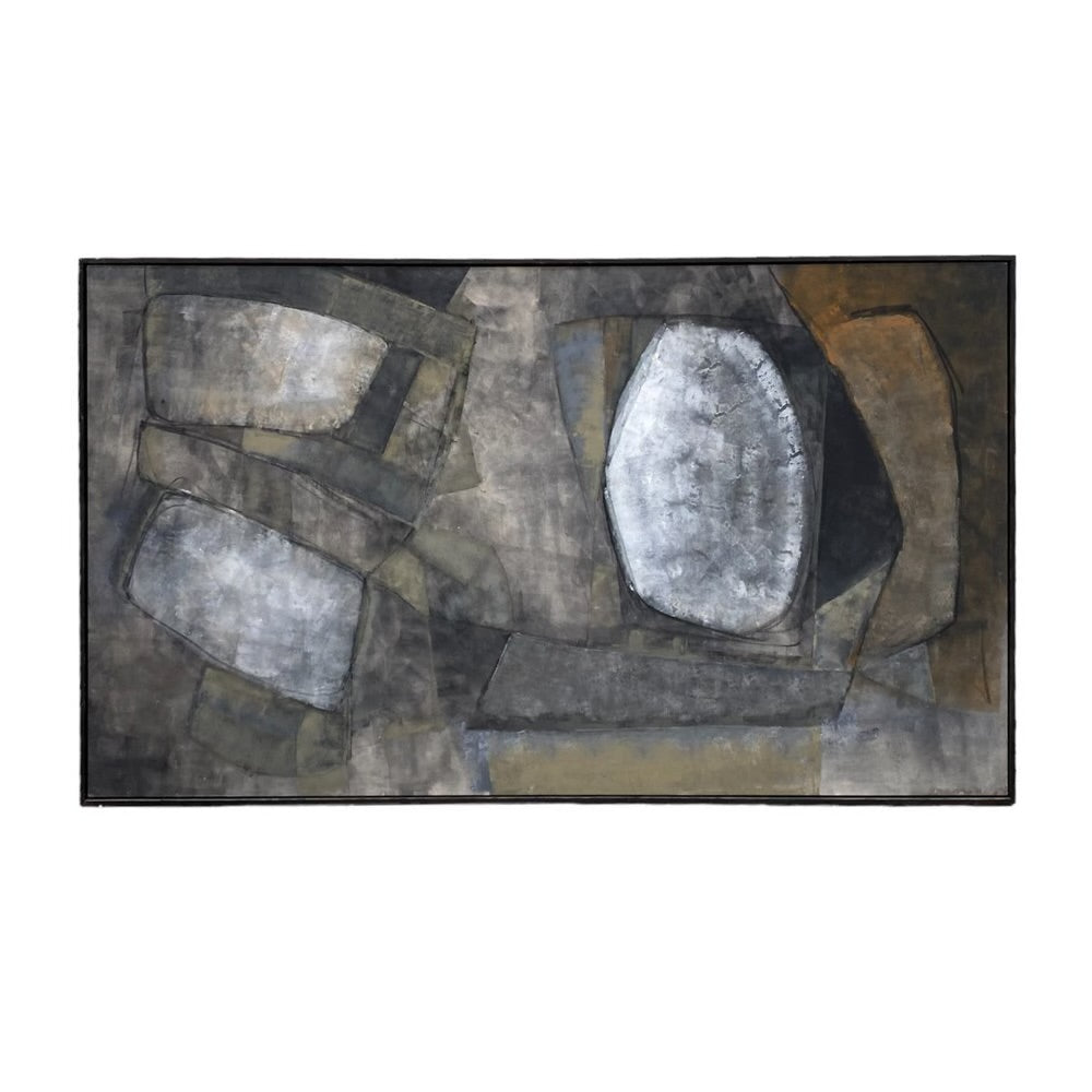 Monumental Vintage Oil Painting with Biomorphic Shapes Non Directional