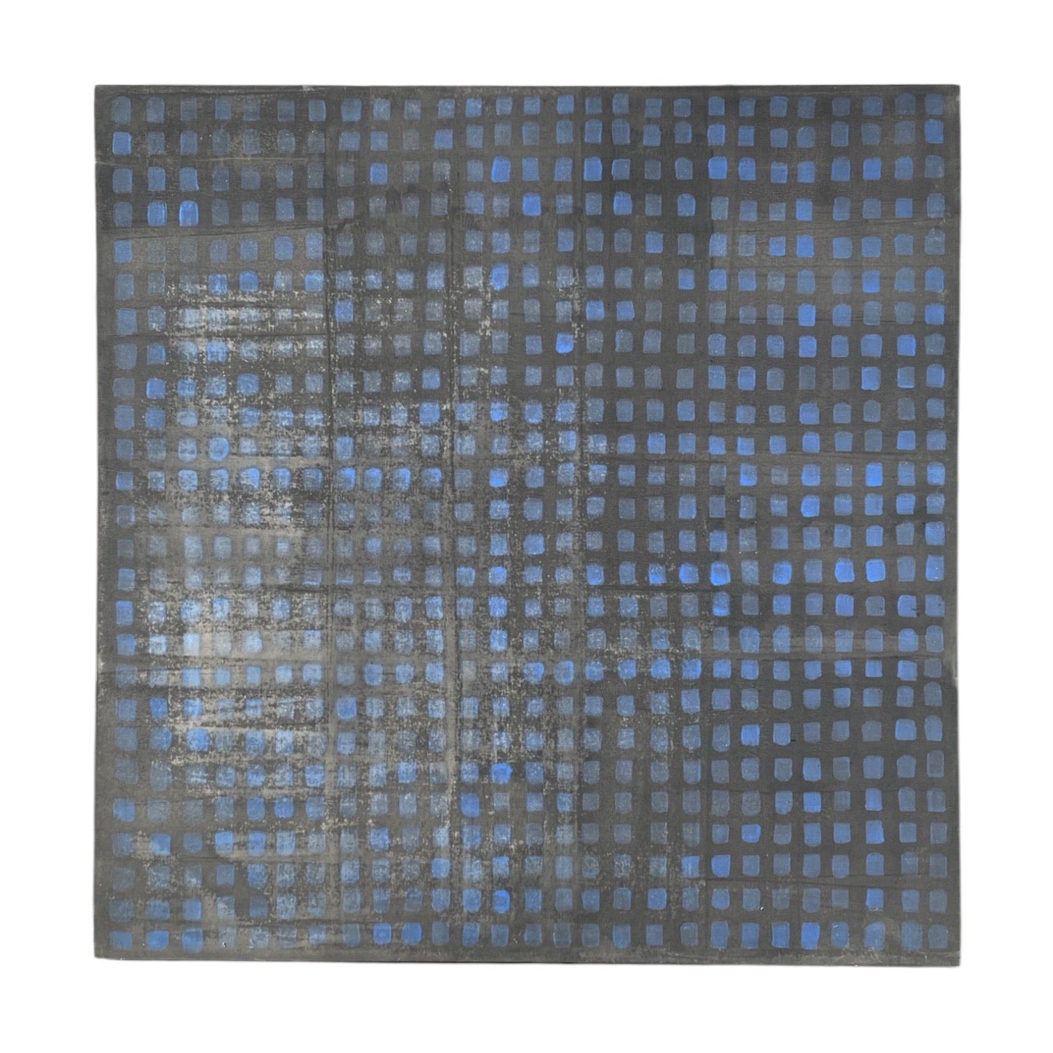 Monumental Graphic Grid Painting in Deep Gray-Blue
