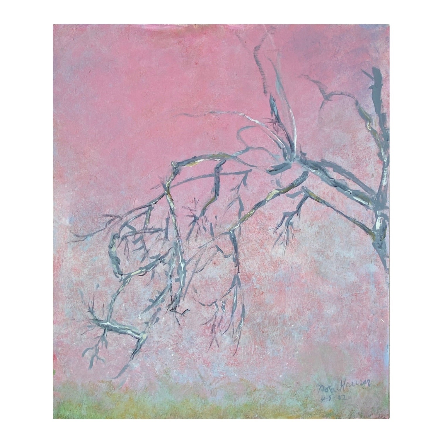 Large Vintage Tree Painting on Pink Ground