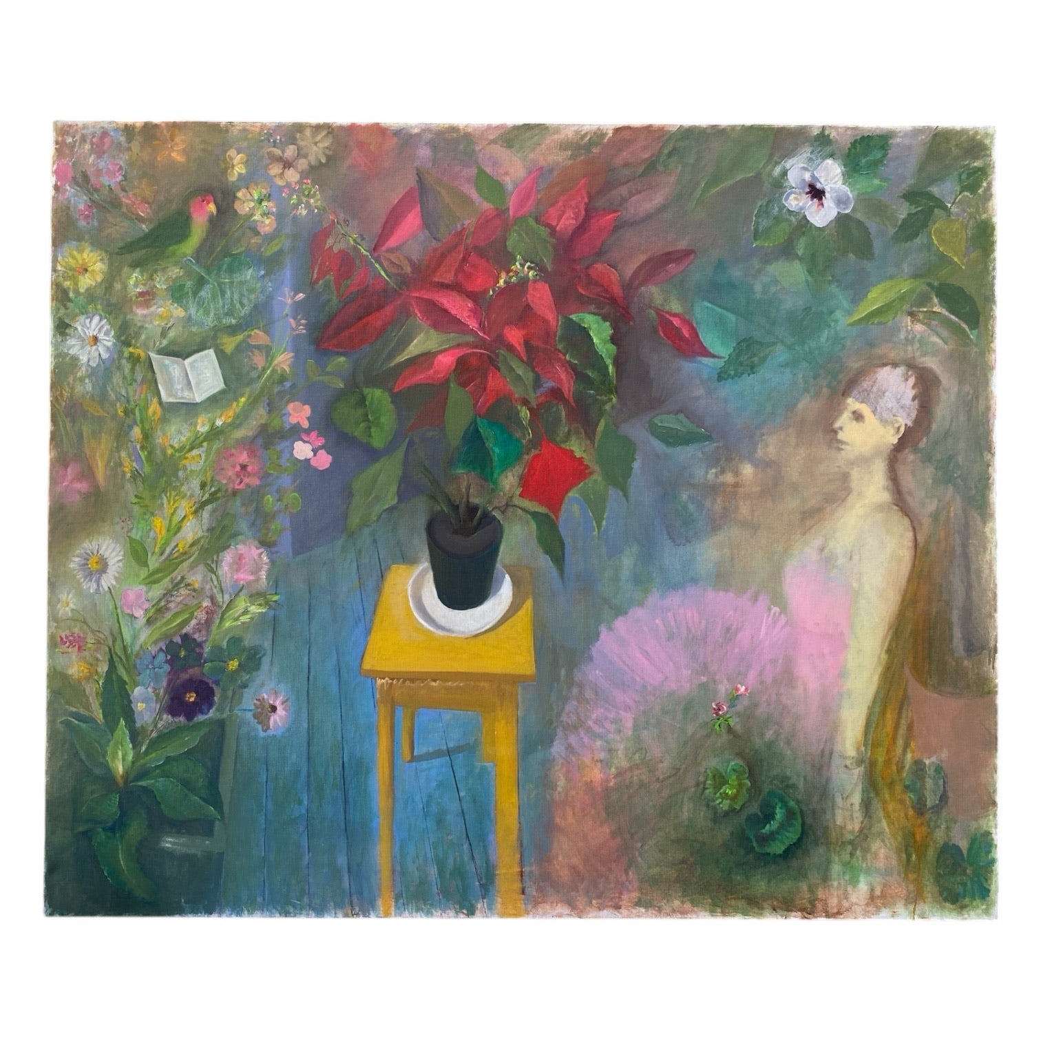 Oversized Vintage Figurative and Floral Painting