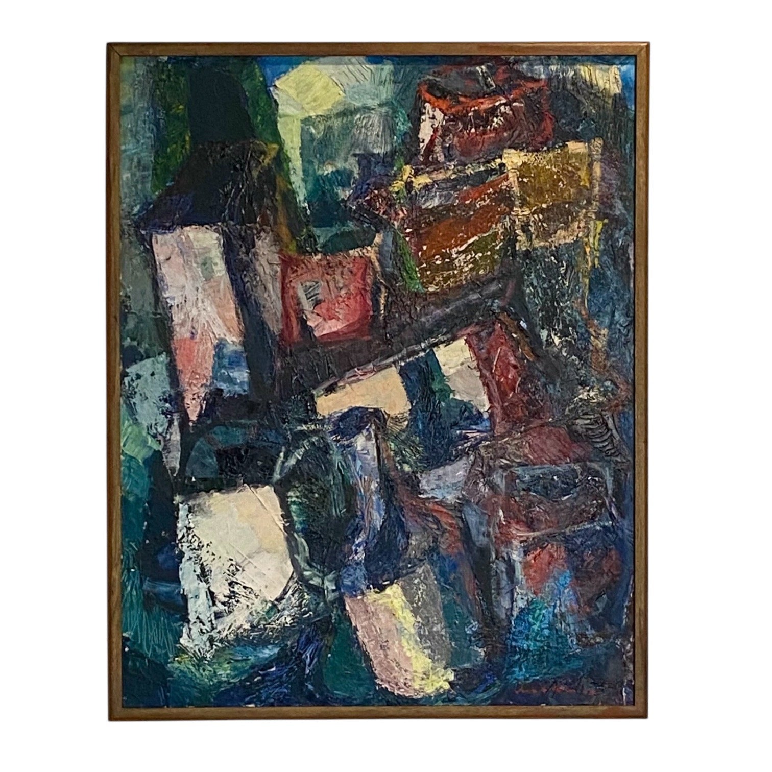 Abstract Expressionist Painting in Deep Jewel Tones with Heavy Impasto