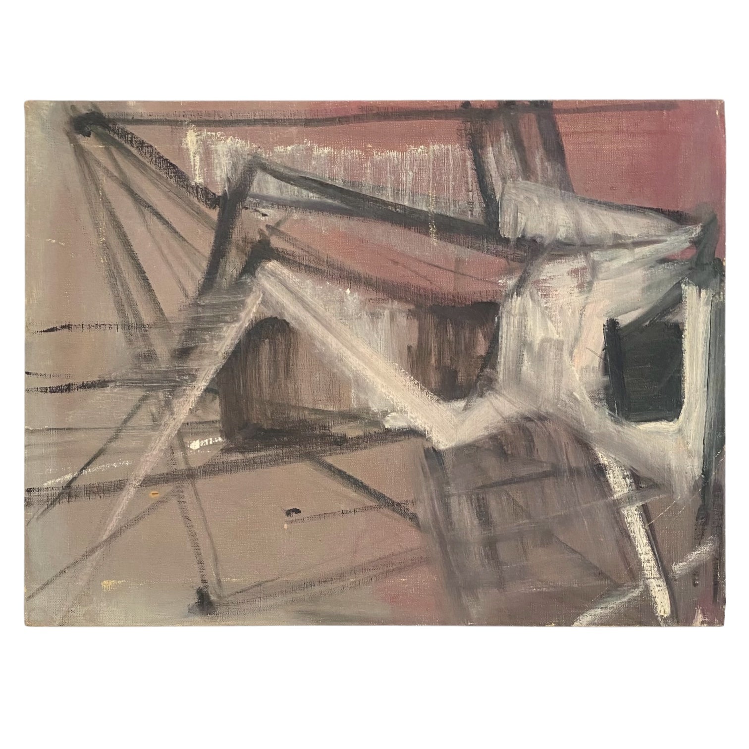 Abstract Expressionist Oil Painting on Canvas with Angular Motifs