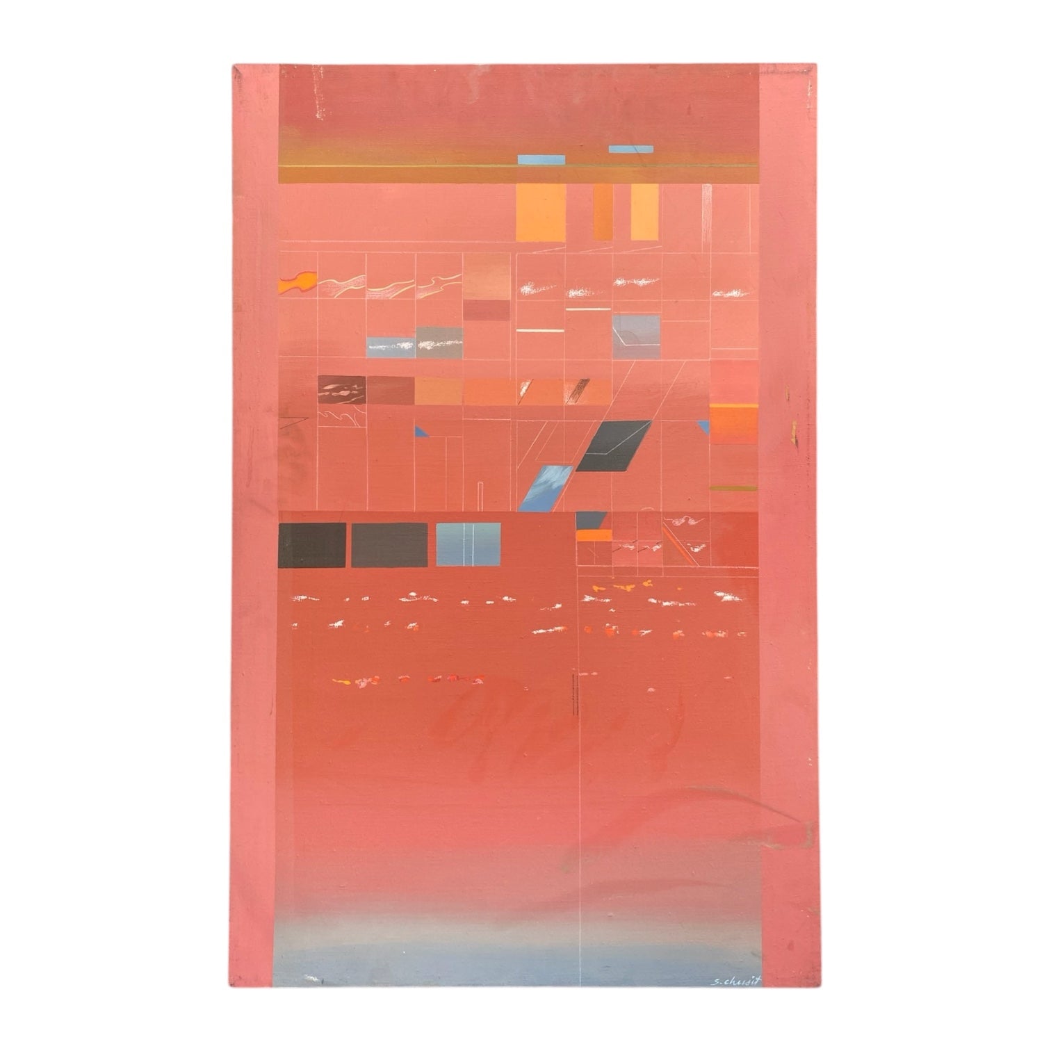 Abstract Geometric Painting in Pink and Melon
