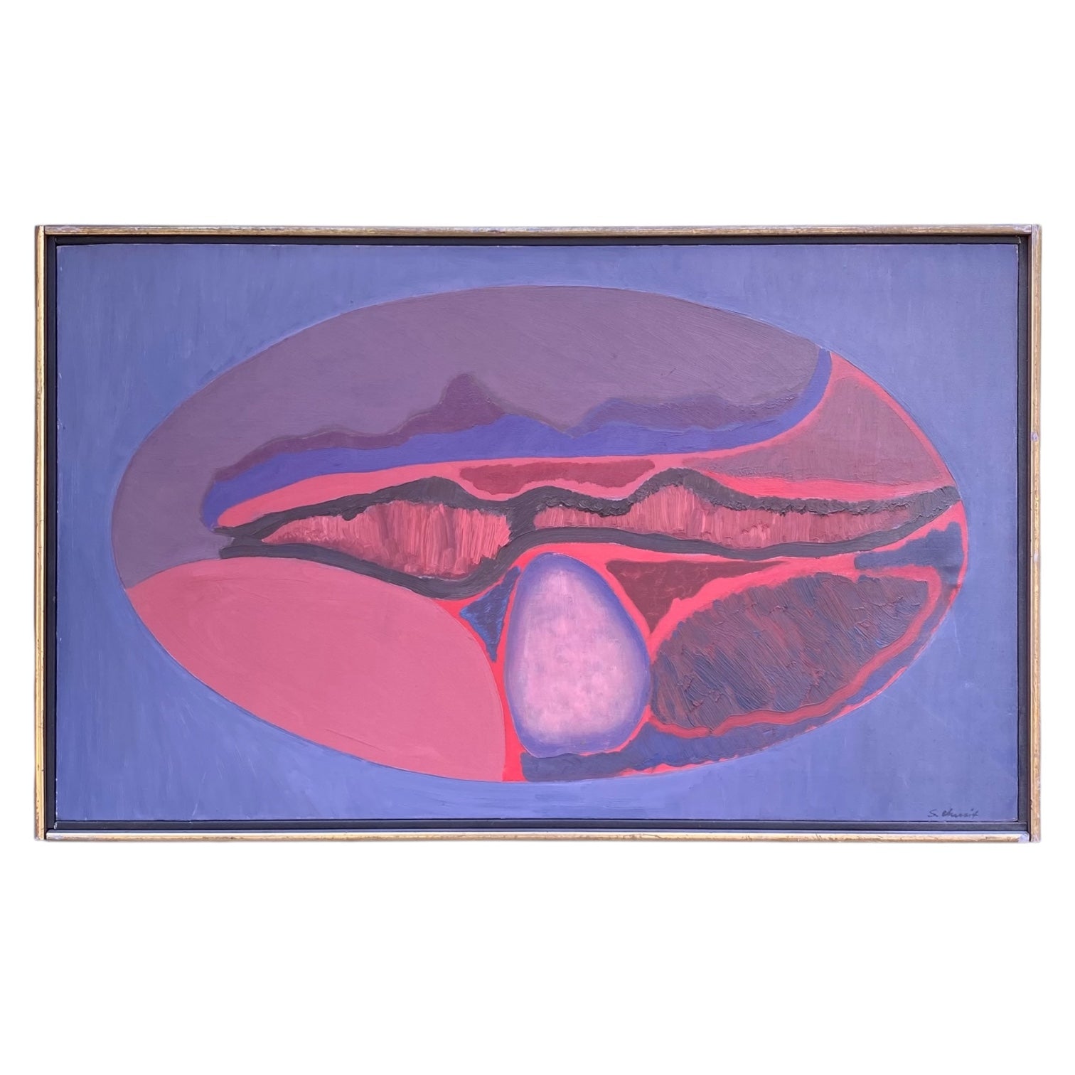Abstract Surrealist Biomorphic Landscape in Purples and Reds