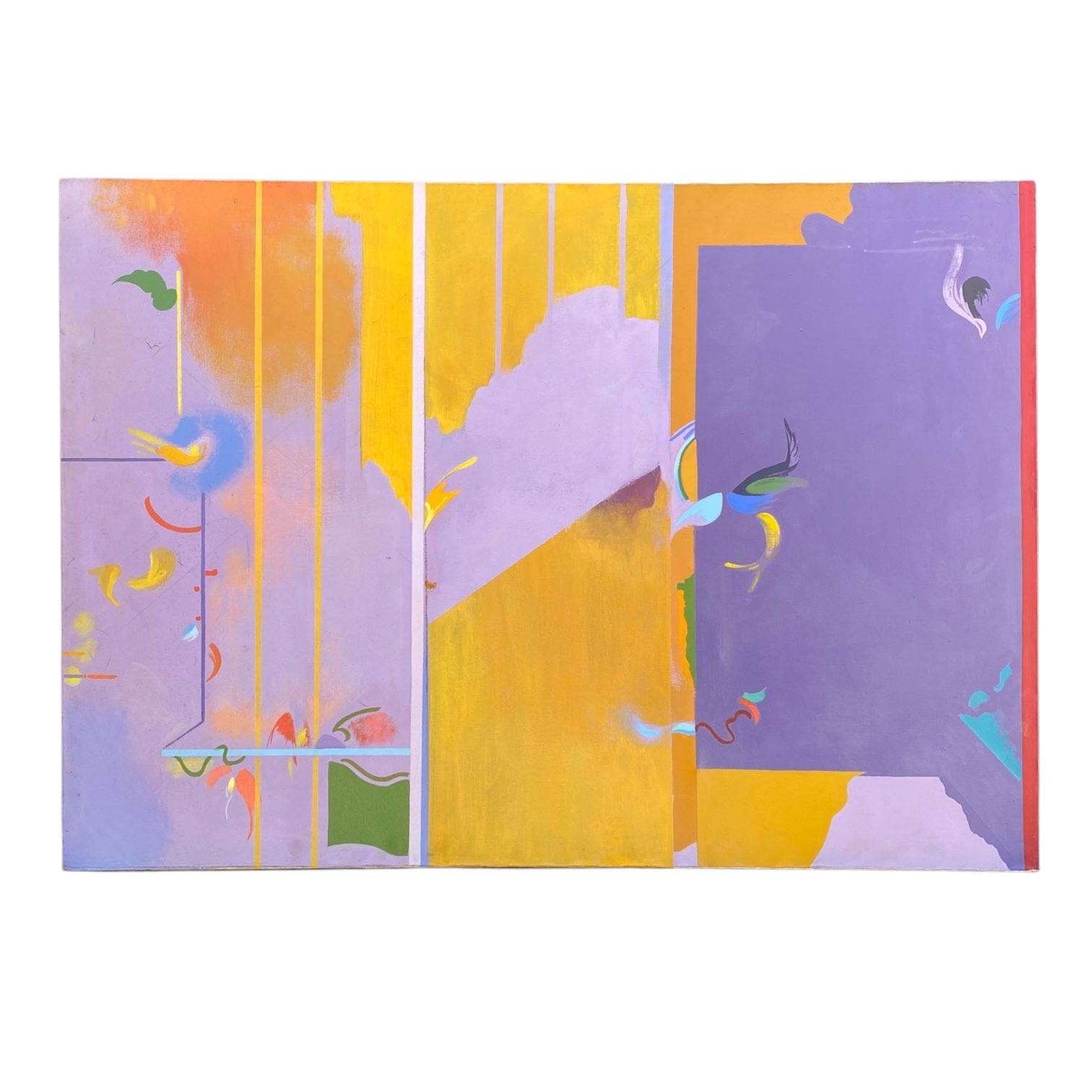 Abstract Painting with Stripes in Yellows and Purples