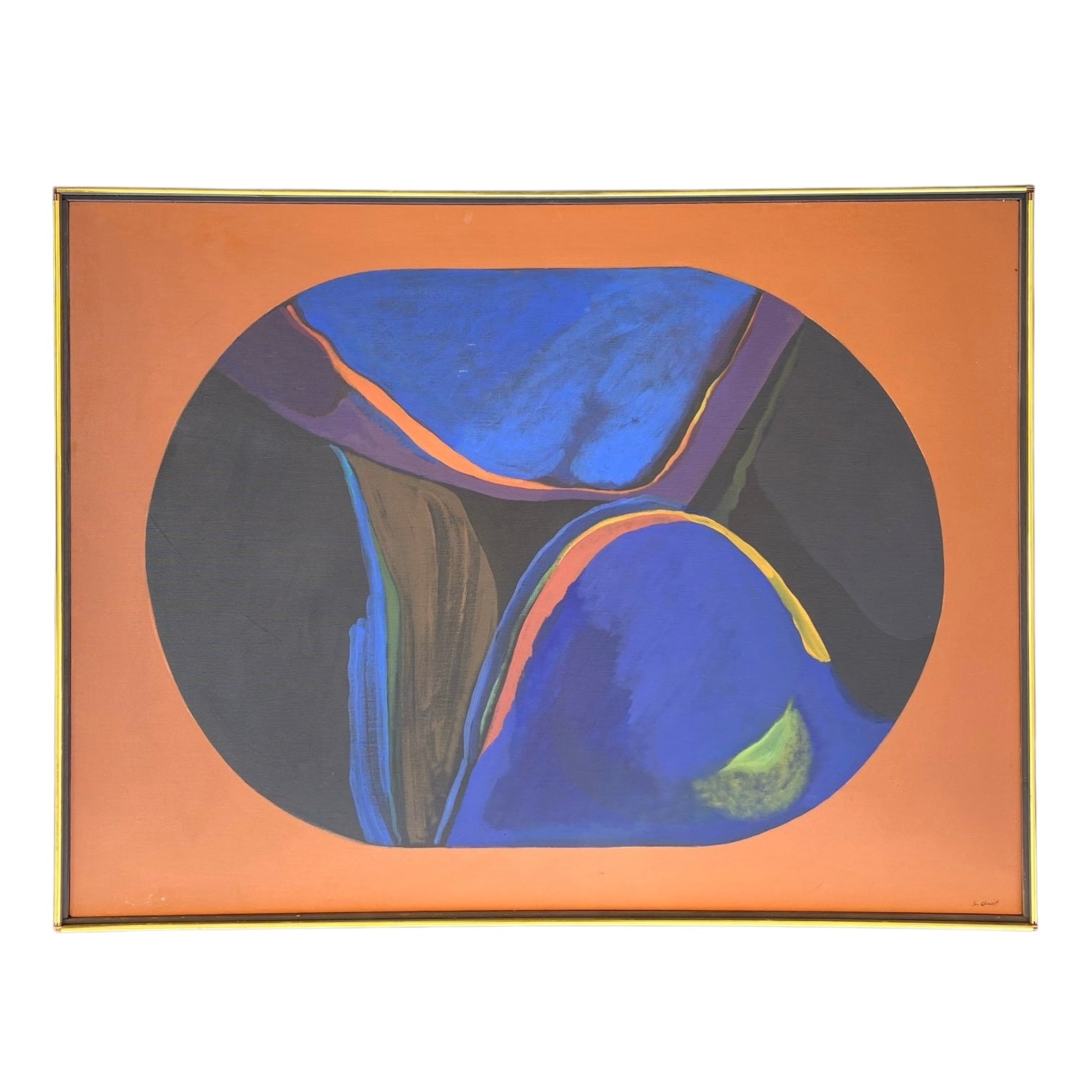 Abstract Hard Edge Painting in Orange and Blue