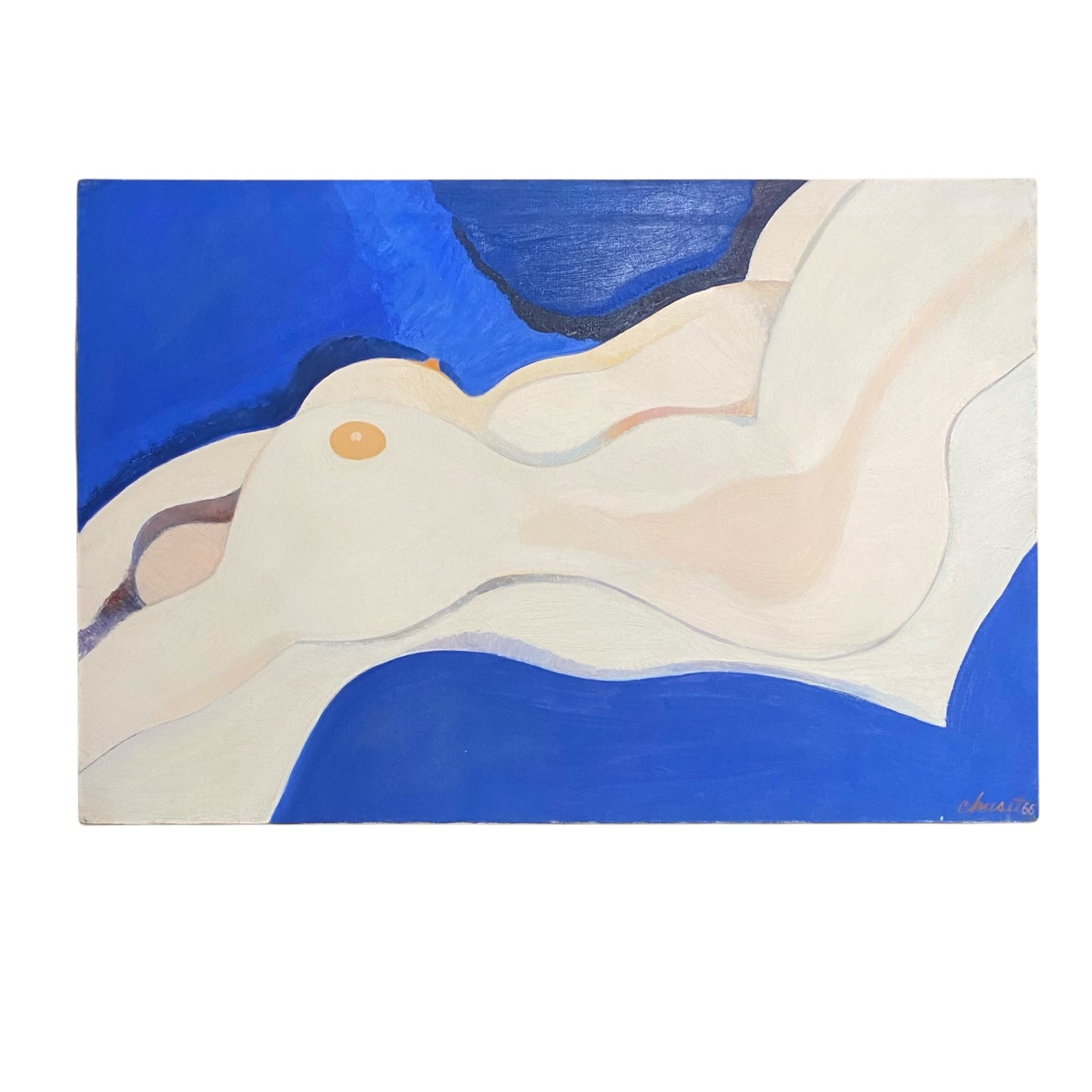 Figurative Painting of Nude Against Blue