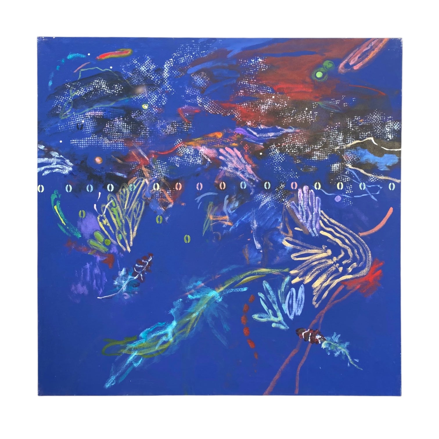 Vintage Square Abstract Underwater Scene in Cobalt Blue