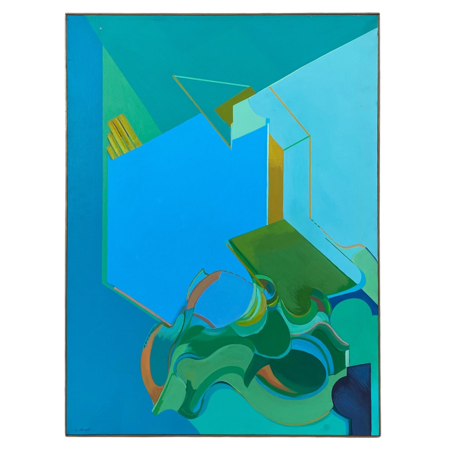 Vibrant Abstract Oil Painting in Luminous Blues and Greens