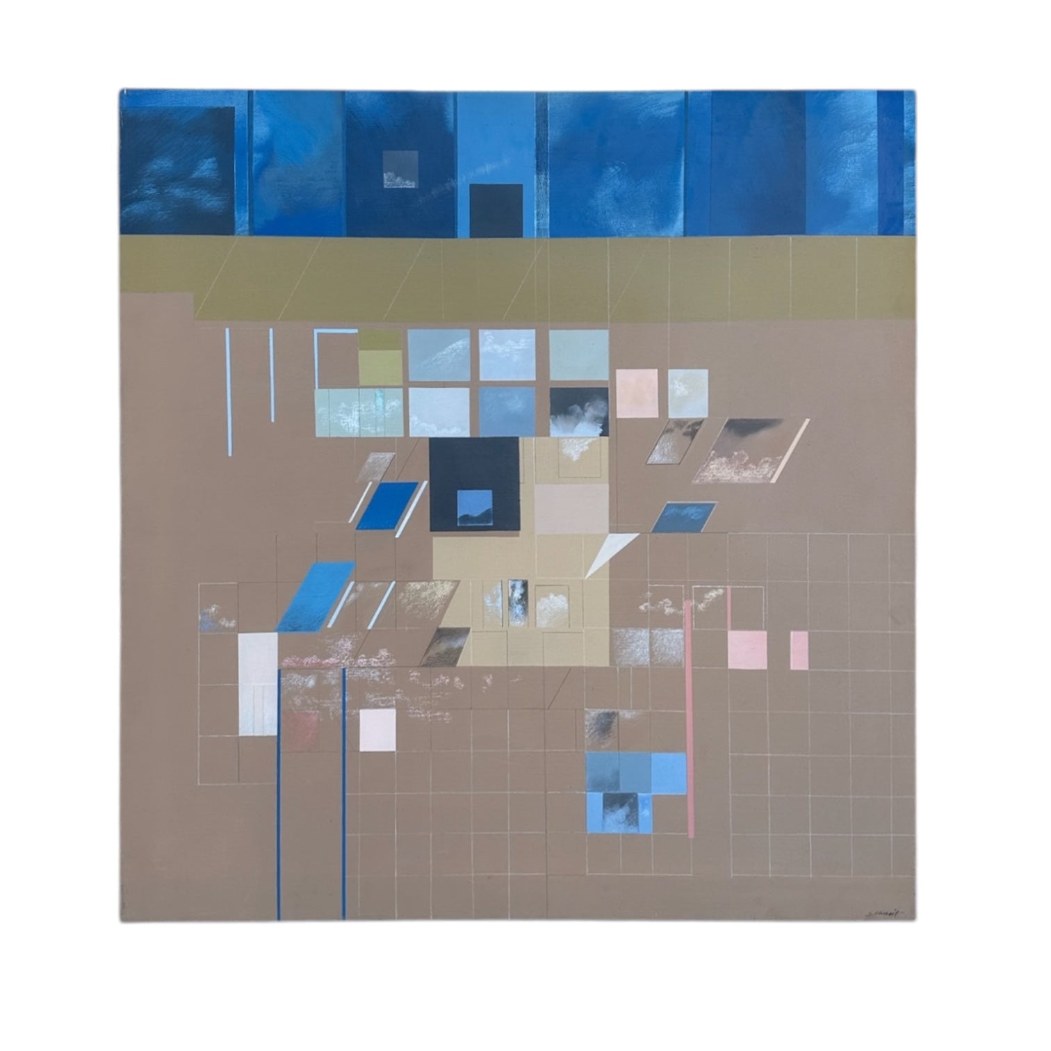 Geometric Painting in Blues and Neutrals