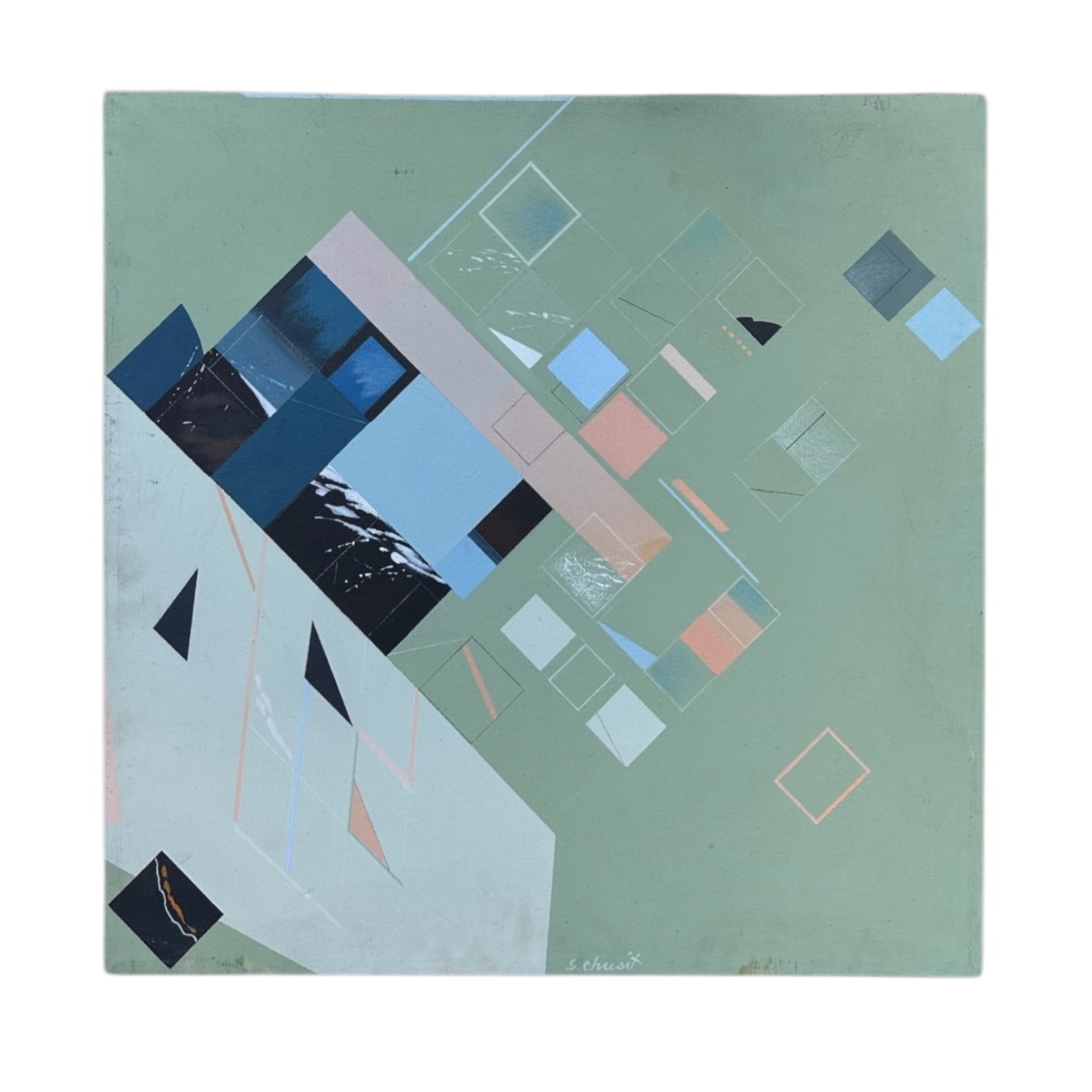 Vintage Geometric Painting in Sage