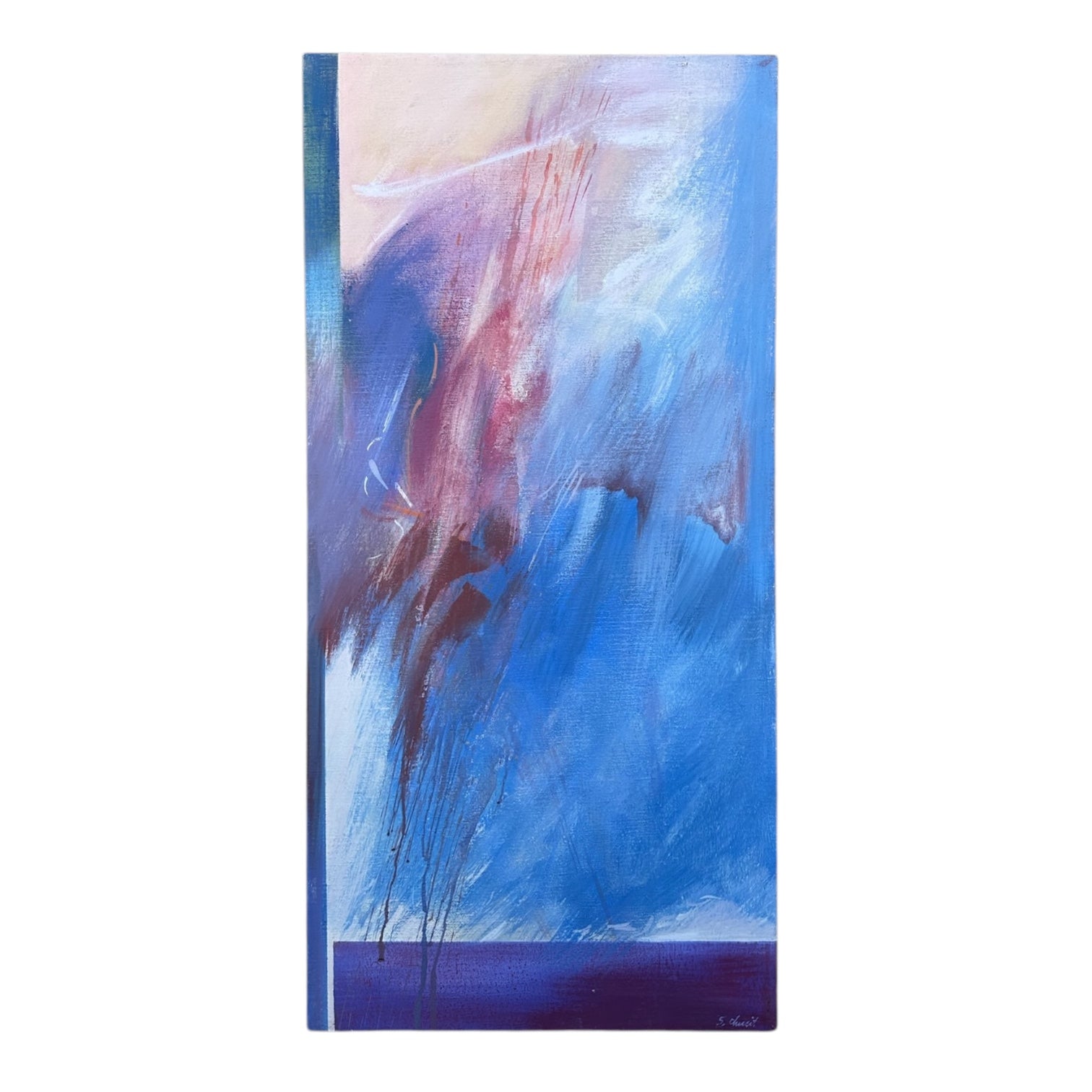 Abstract Gestural Painting in Blues Purples and Reds