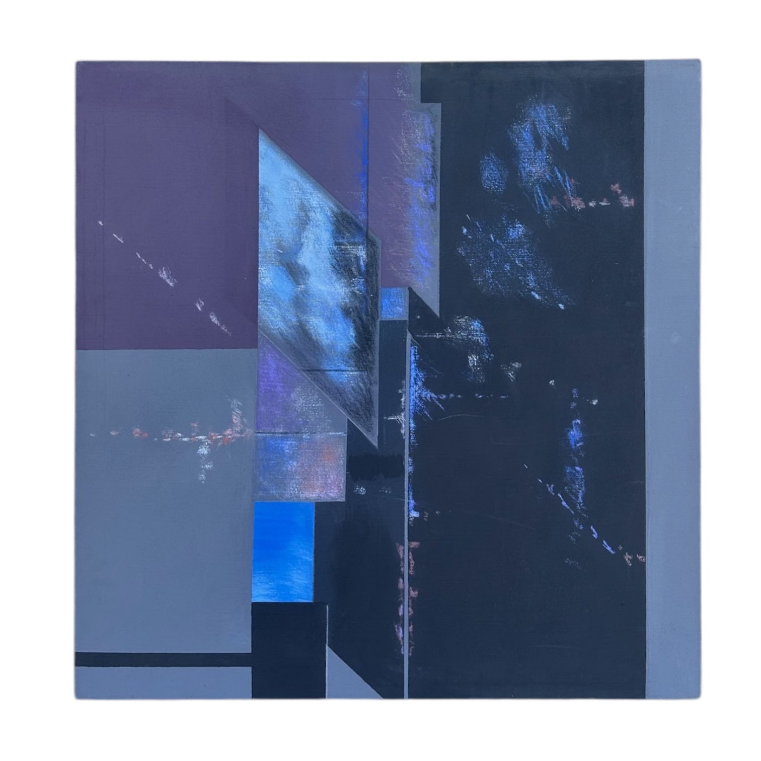 Abstract Geometric Painting with Cloud Motif Insets