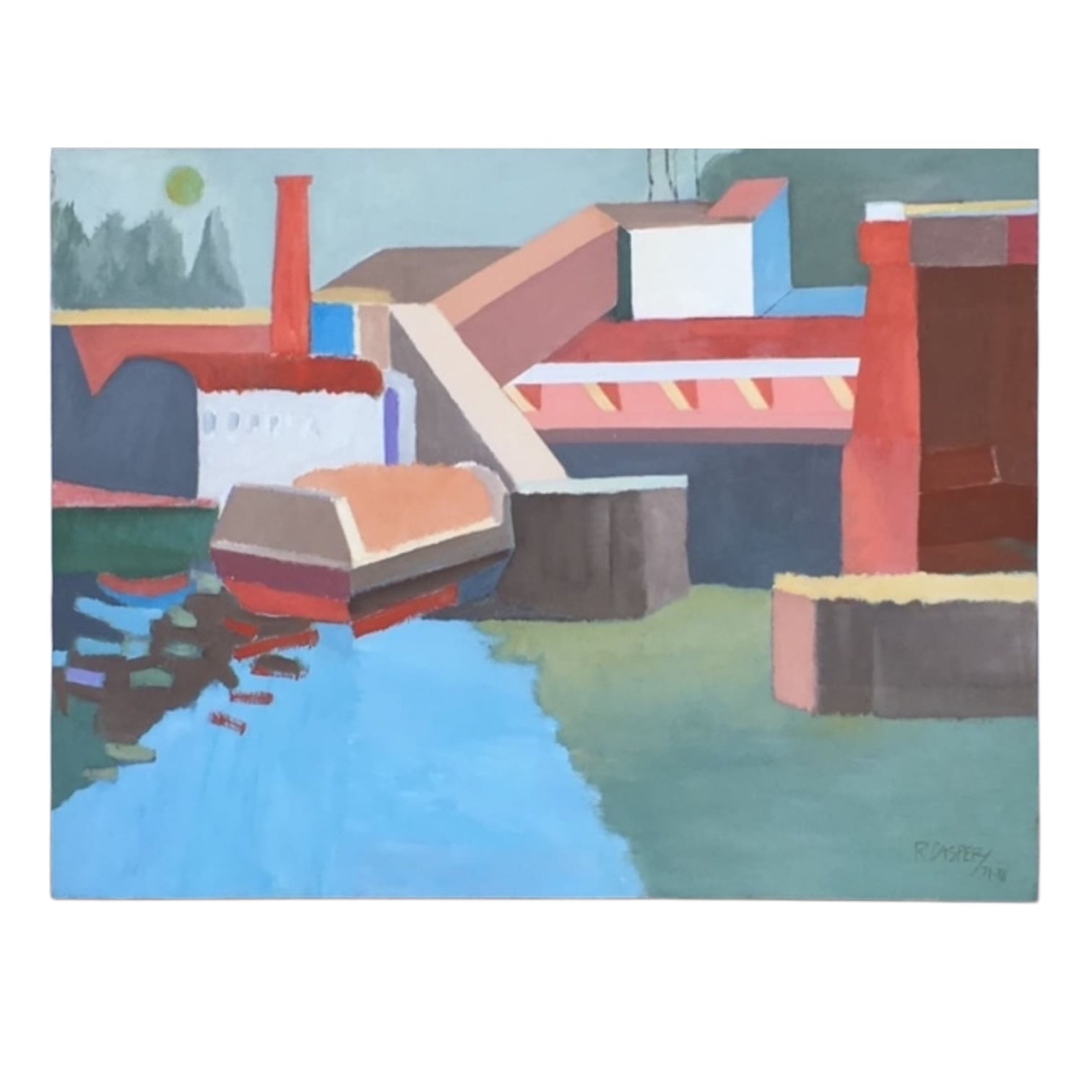 Early 1970s Cityscape with Factories and Water