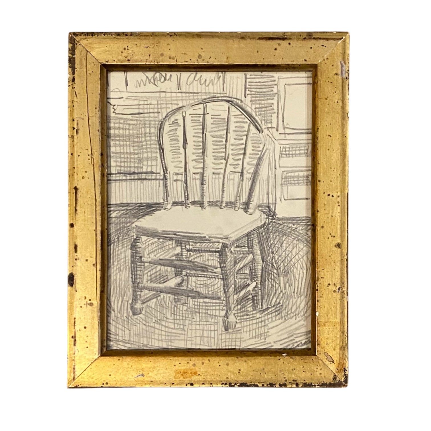 Graphite Drawing of Chair in Interior No. 5 19th Century Gold Frame