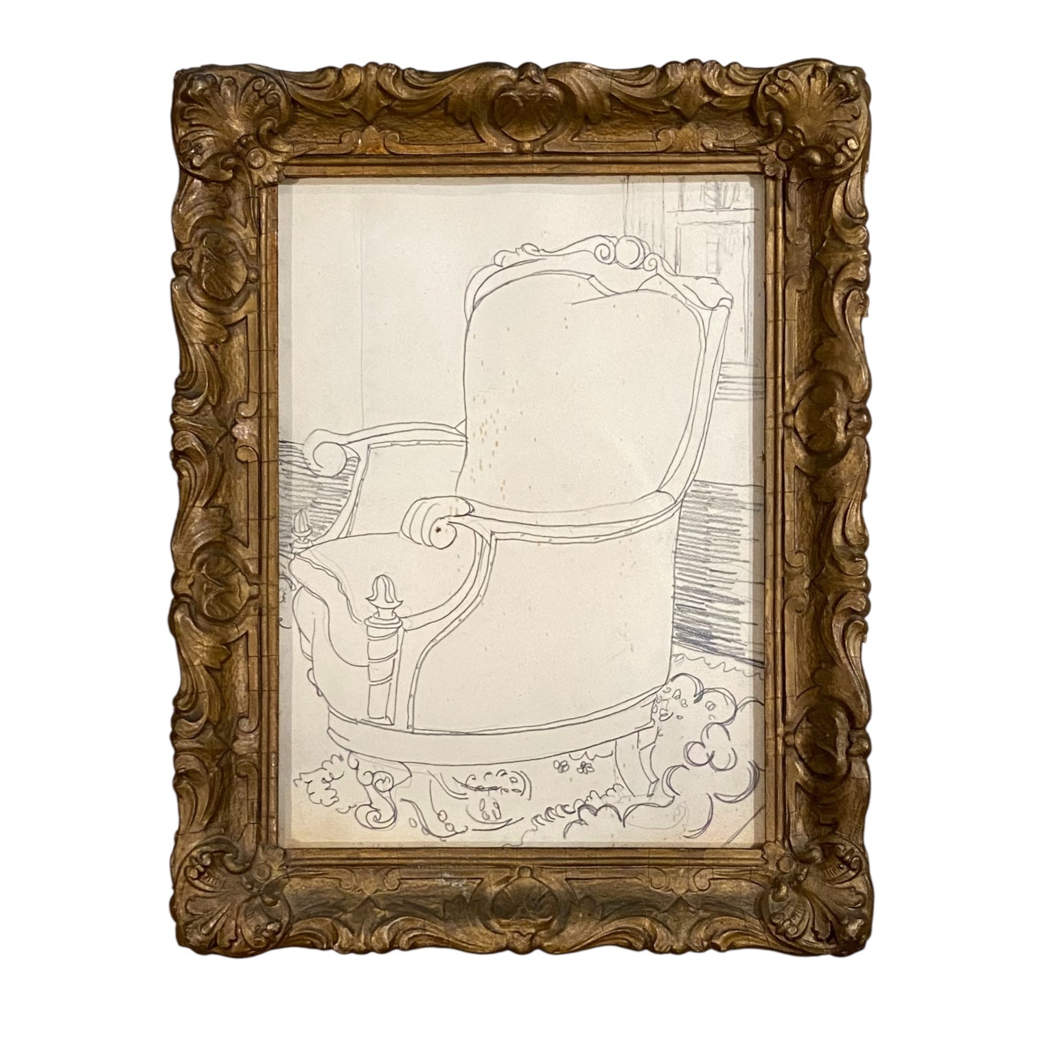 Graphite Drawing of Chair in Interior No. 6 Vintage Frame