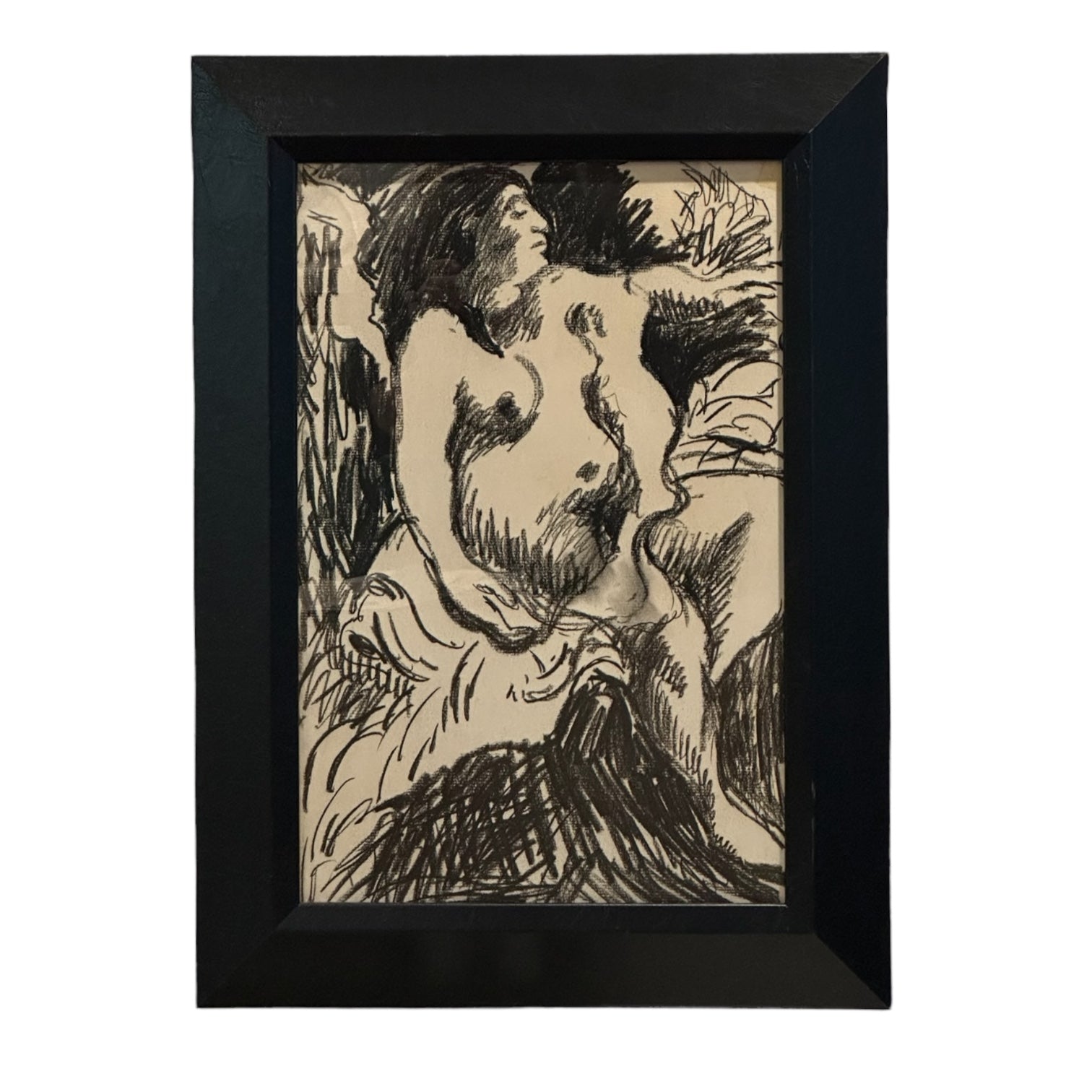 Charcoal Figurative Drawing in Classic Black Frame