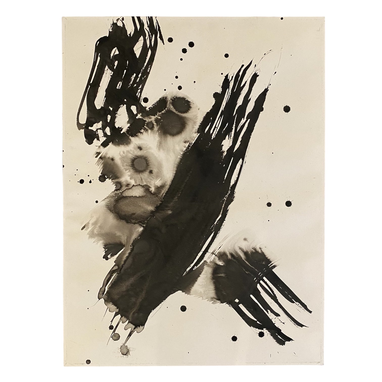 Abstract Expressionist Black and White Gestural Mixed Media Drawing 1