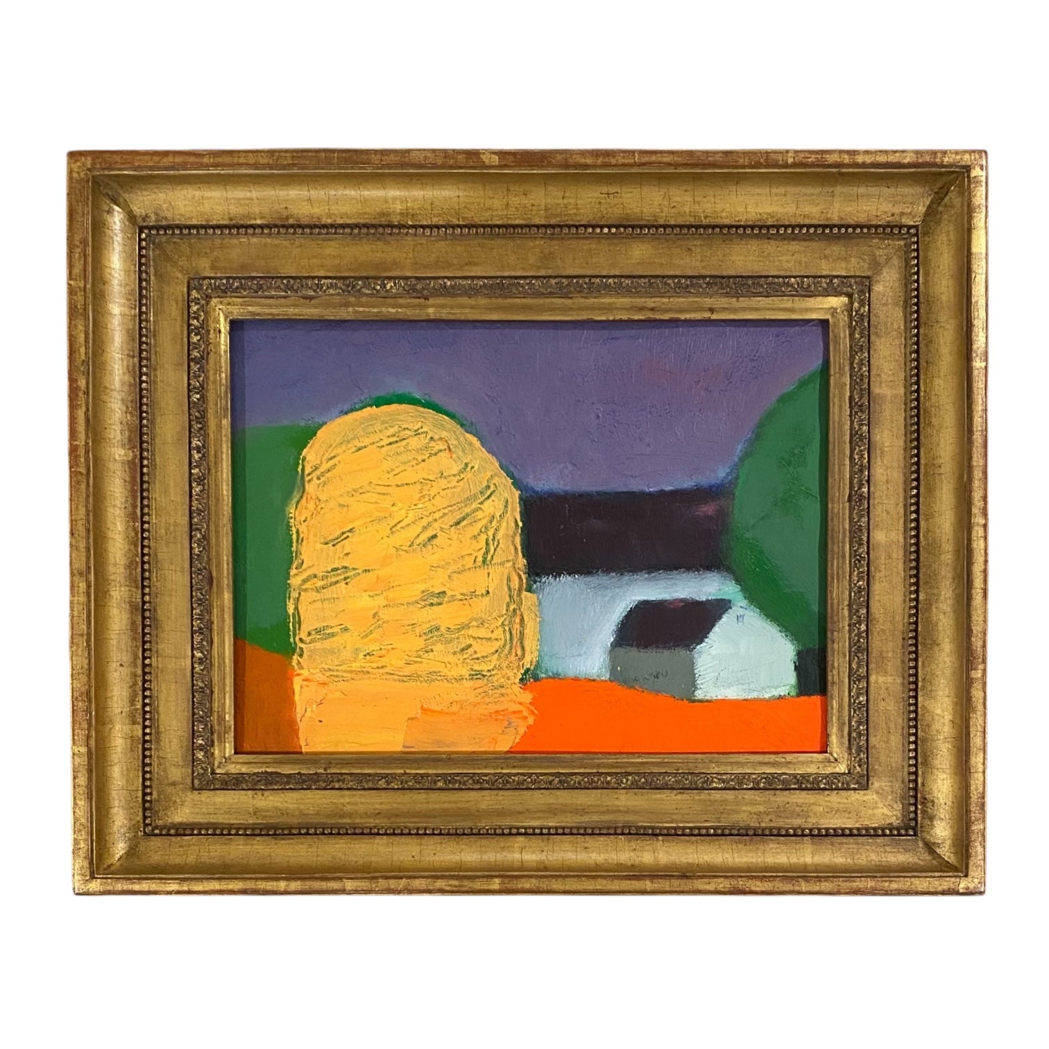 Landscape Farm Scene Oil Painting in Antique Gilt Frame