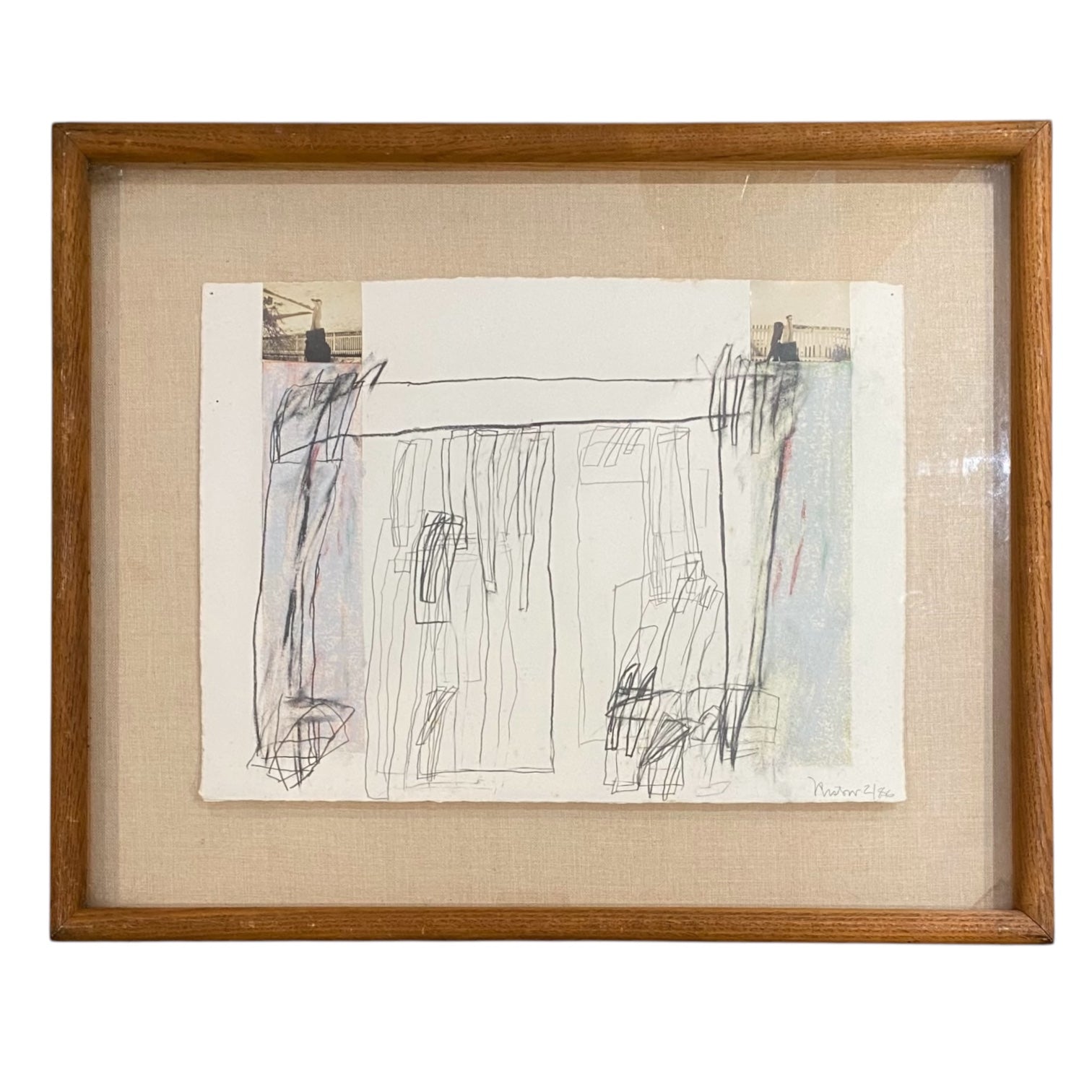 1986 Mixed Media Drawing in Original Frame