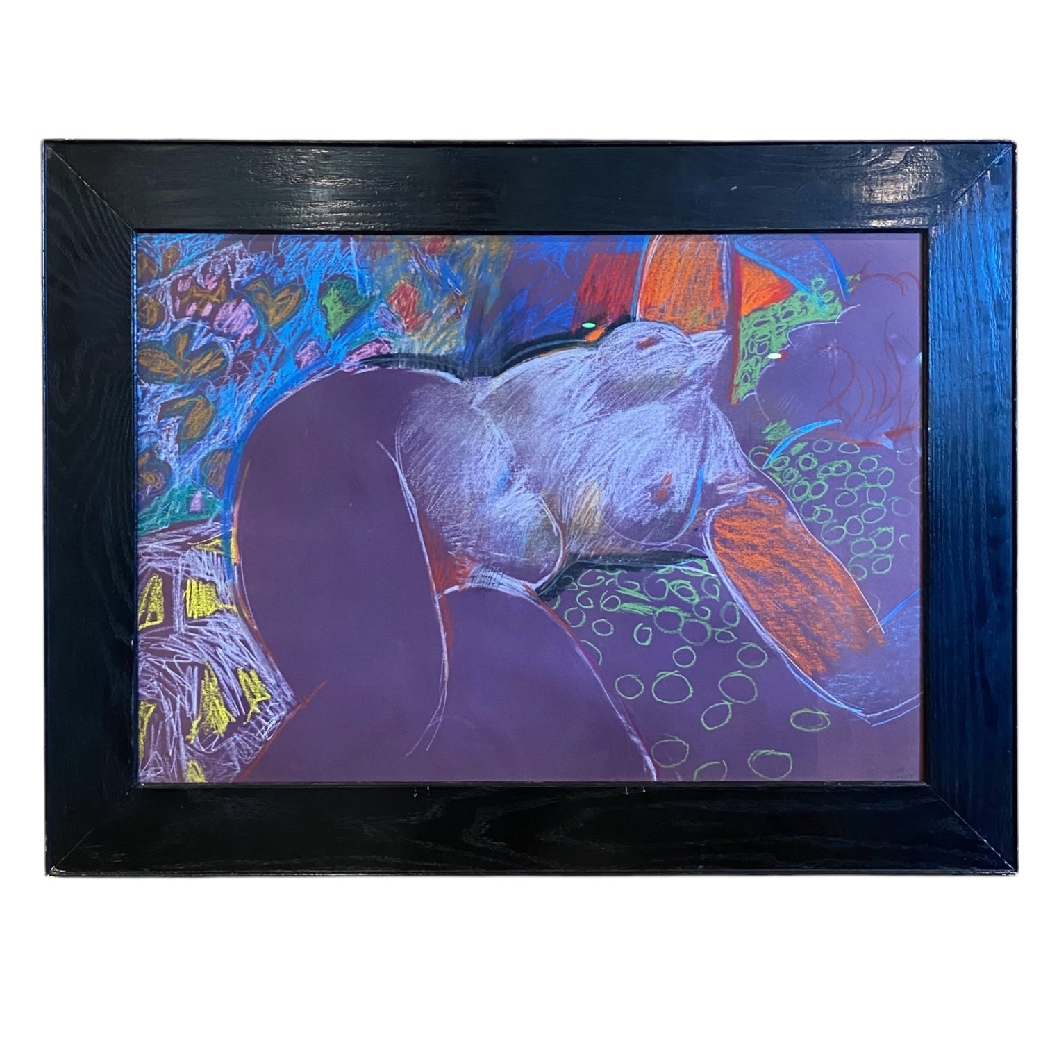 1958 Abstract Mixed Media of Reclining Nude in Vintage Wood Frame