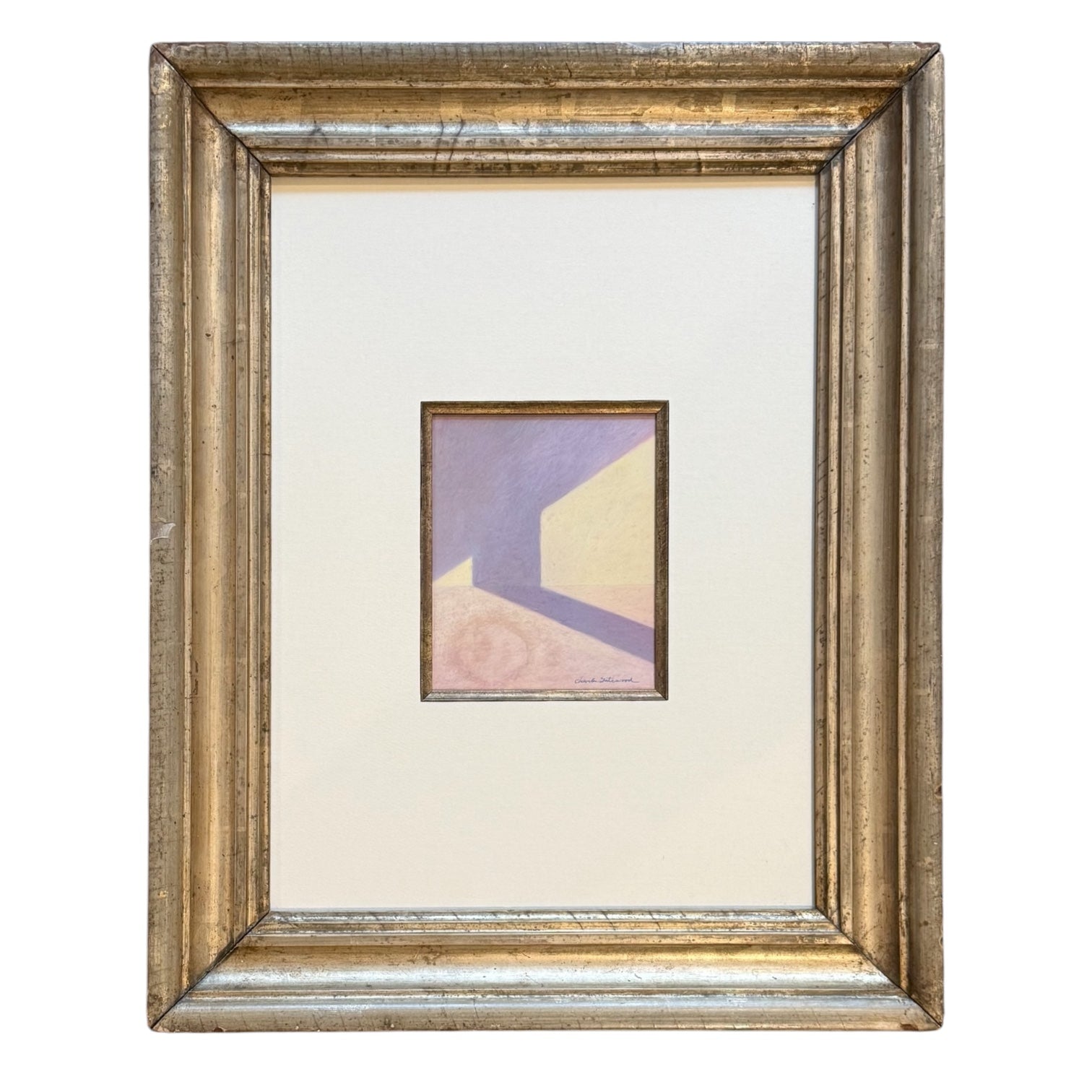 Abstract Painting of Shadows in Violet Pink in Antique Silverleaf Frame