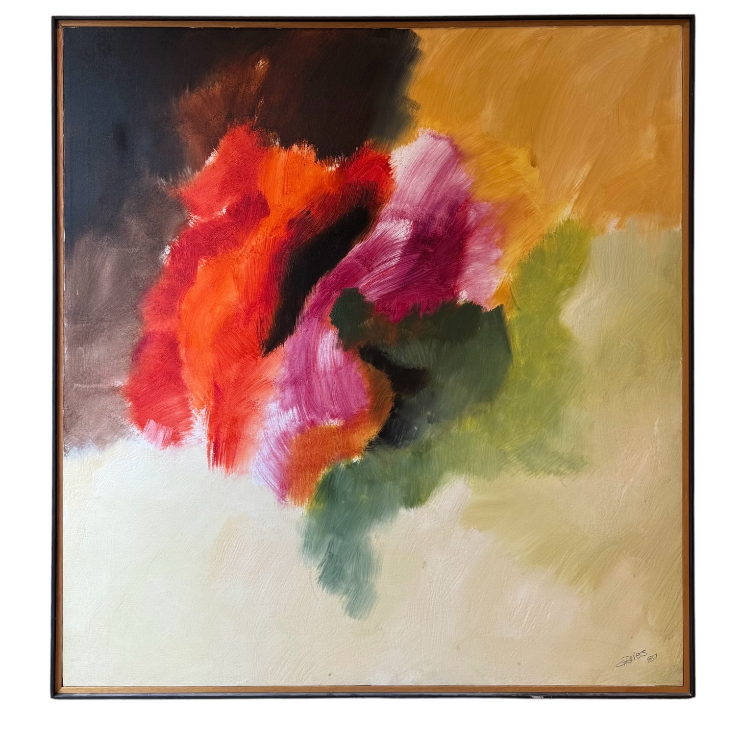Abstract Expressionist Boldly Colorful Abstract Oil Painting in Original Frame
