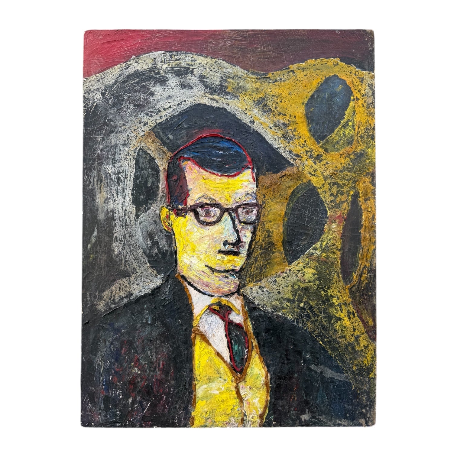 1950s Heavy Impasto Portrait of a Man in Glasses
