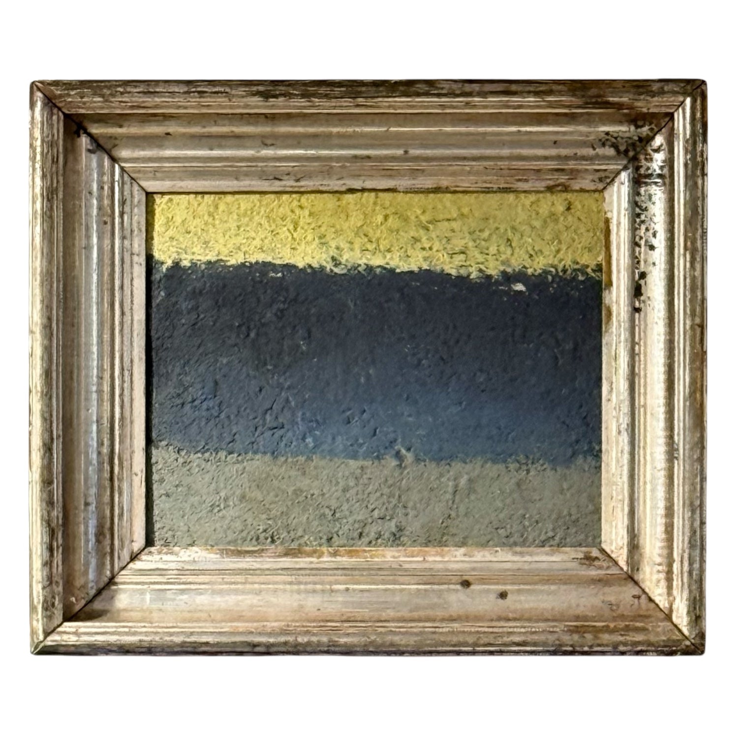 Minimalist Oil Painting with Heavy Impasto in Rare 19th Century Silverleaf Frame