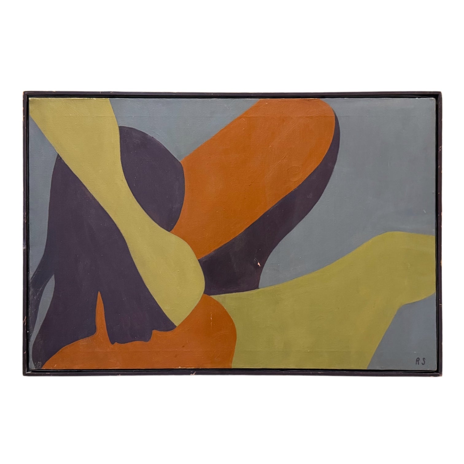 Abstract Biomorphic Oil Painting in Original Float Frame