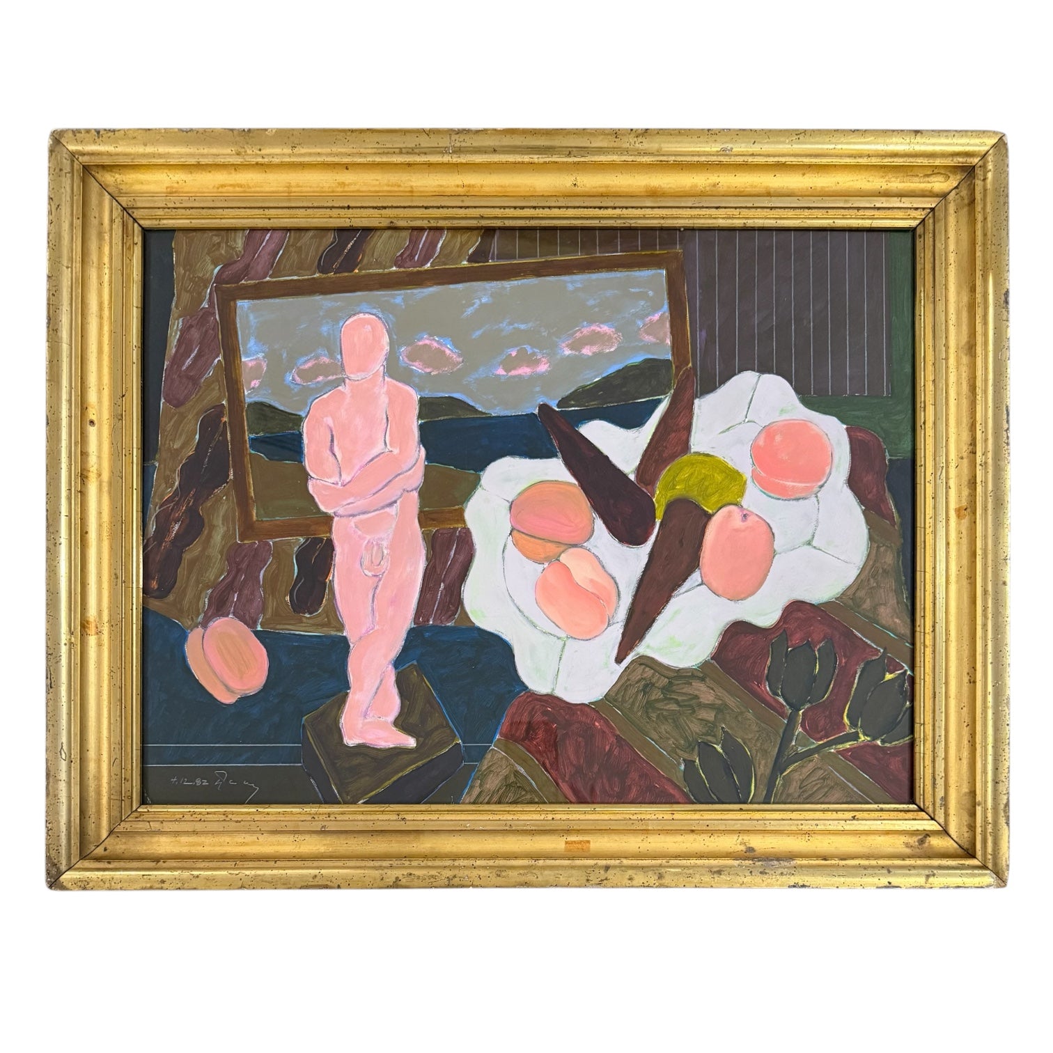 1982 Figurative Oil Painting in 19th C Gilt Frame