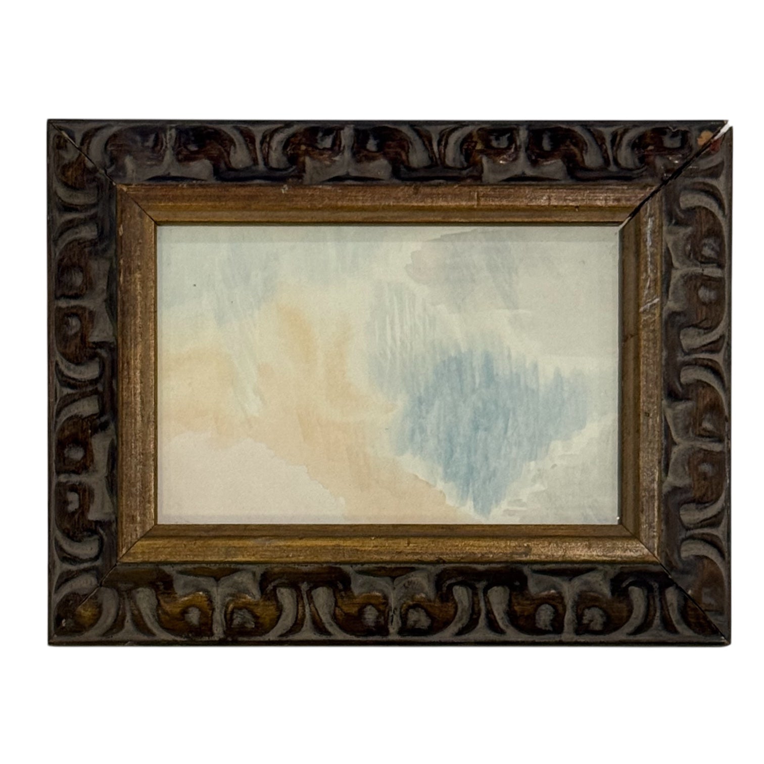 Minimalist Abstract in Soft Coloration in Antique Hand-Carved Frame