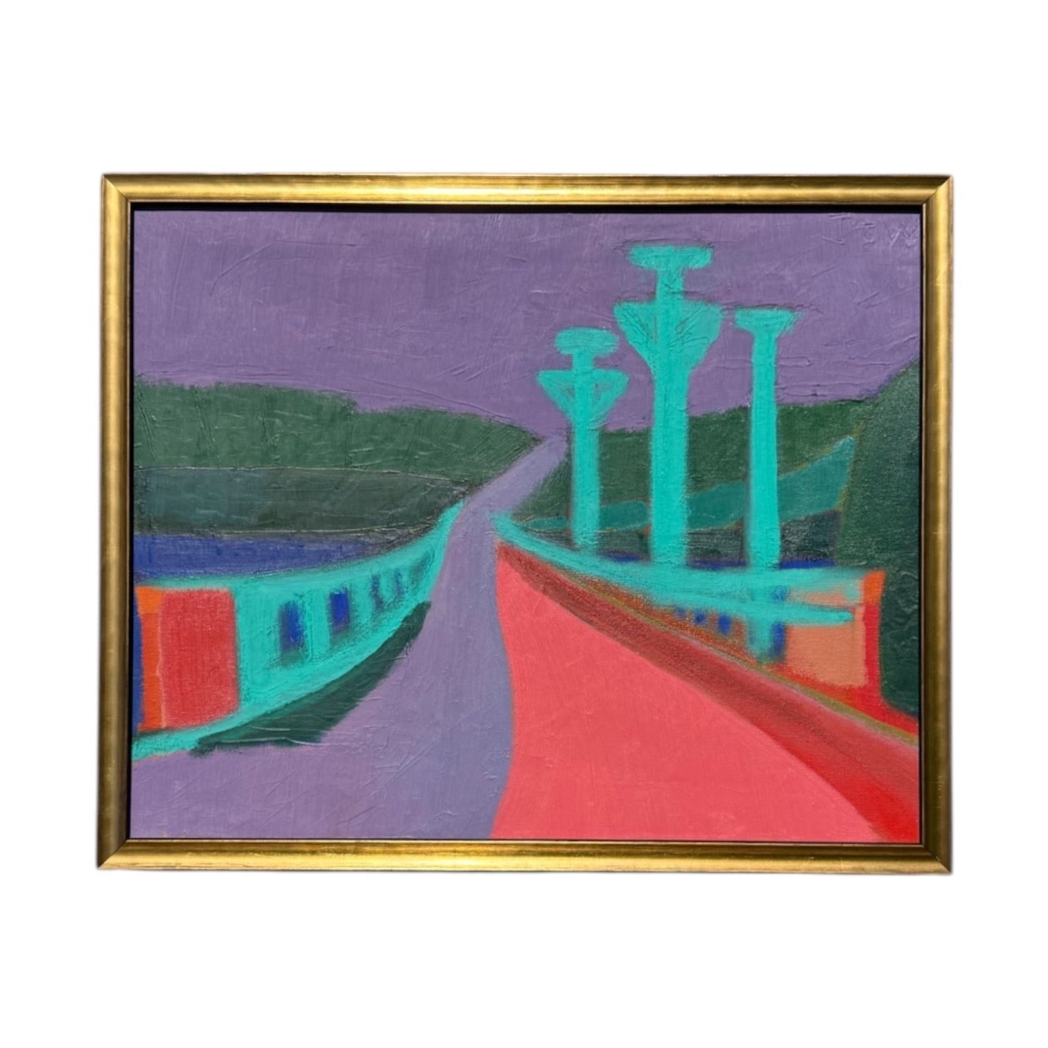 Jewel-Toned Oil Landscape in Custom Gold-Toned Frame