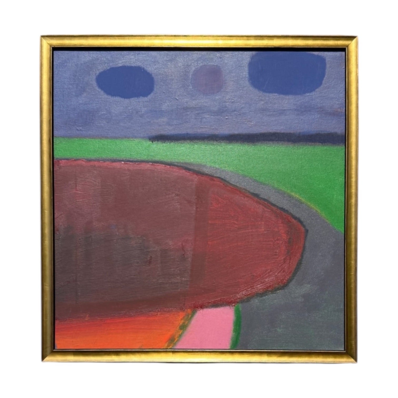 Minimalist Landscape in Jewel Tones in Custom Gold-Finished Frame