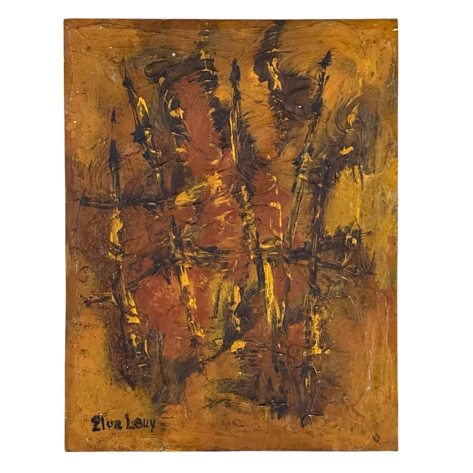 Abstract Expressionist Oil Painting in Golden Tones