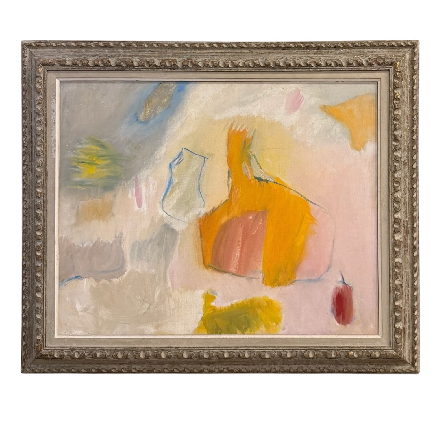 Abstract Expressionist Oil Painting with Pinks and Orange in Hand-carved Antique Frame