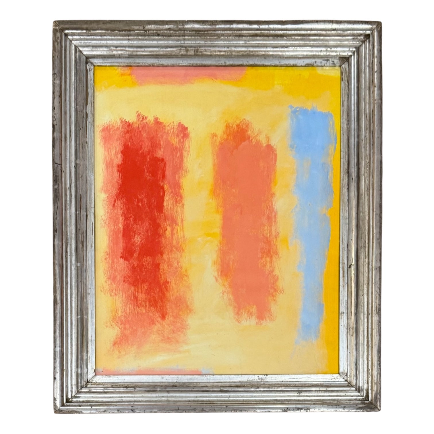 Brilliant Oil Painting in the Style of Mark Rothko in Rare 19th Century Silver Leaf Frame