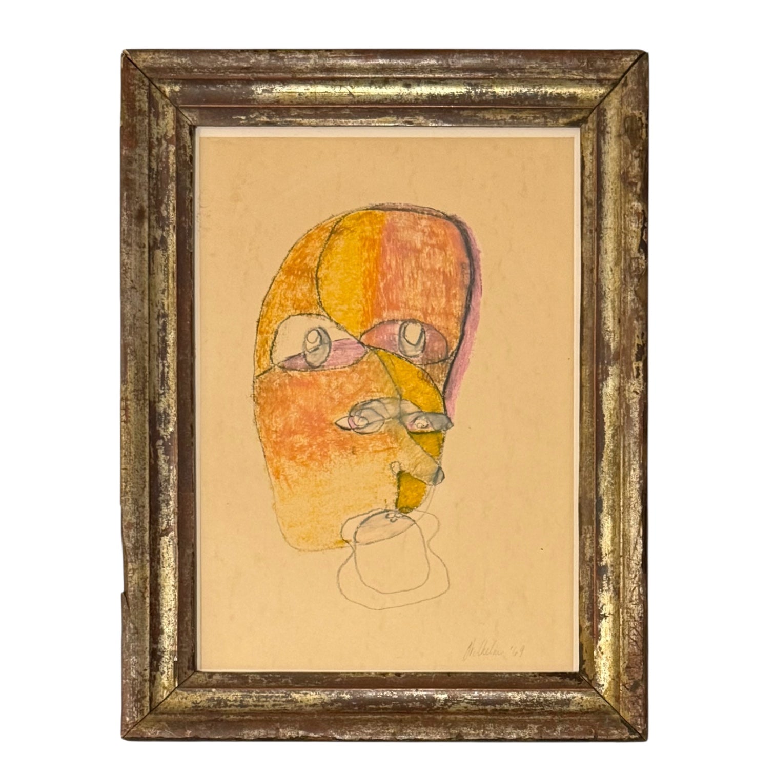 1969 Abstract Portrait in the Style of PIcasso in 19th Century Gilt Frame