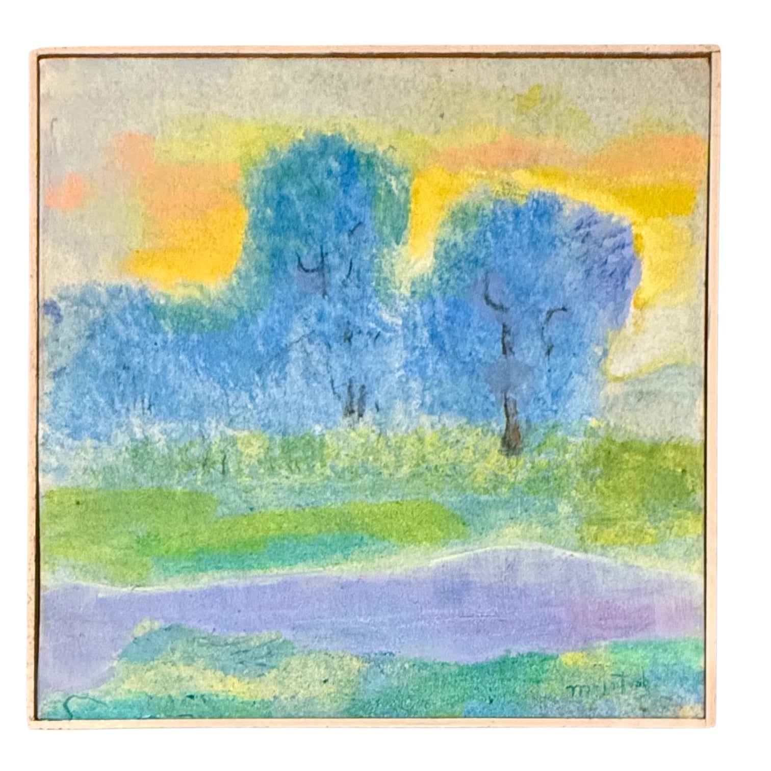 1978 Textural Fauvist Landscape Oil Painting in Original Lathe Frame