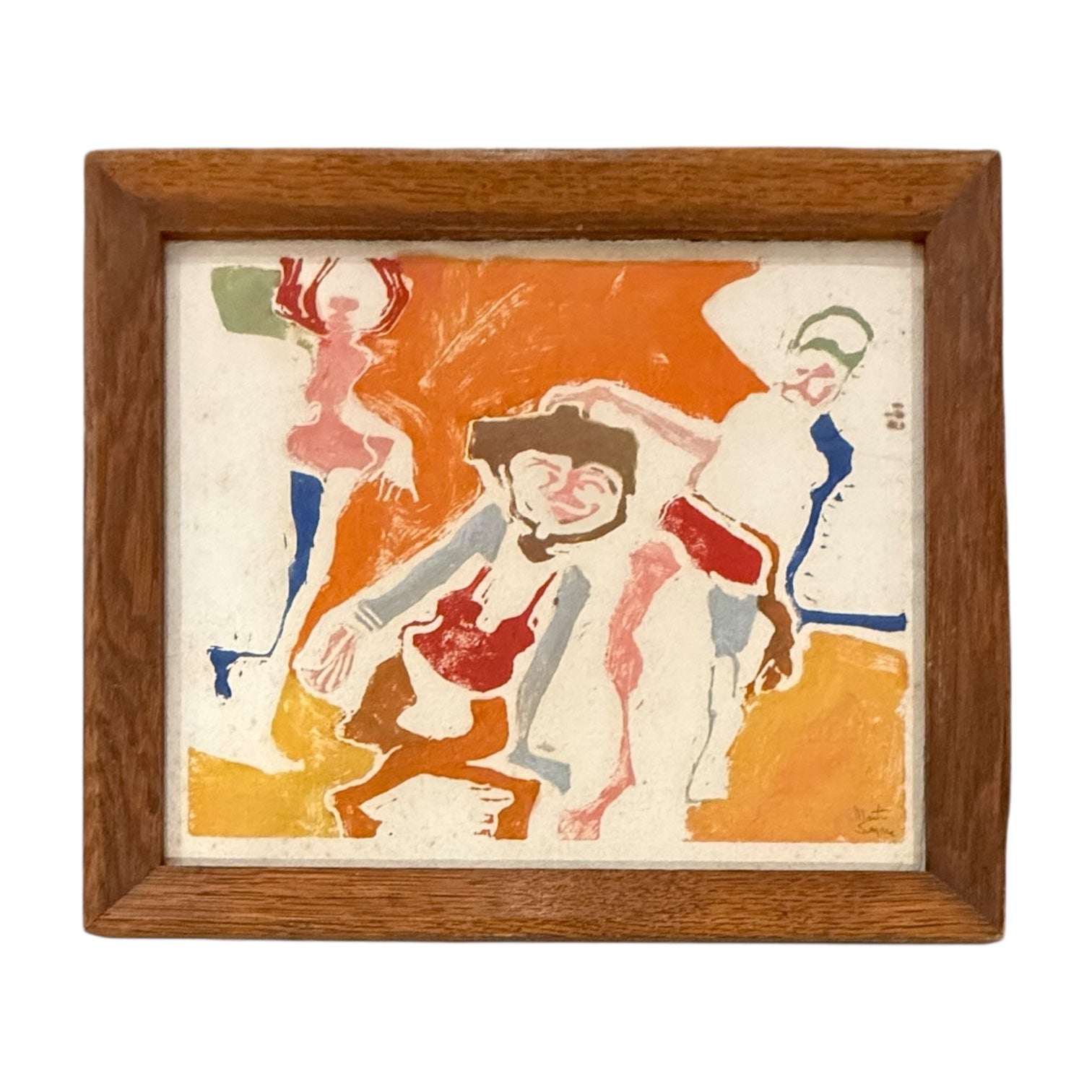 Colorful Vintage Monotype in a Vintage Solid Wood Frame