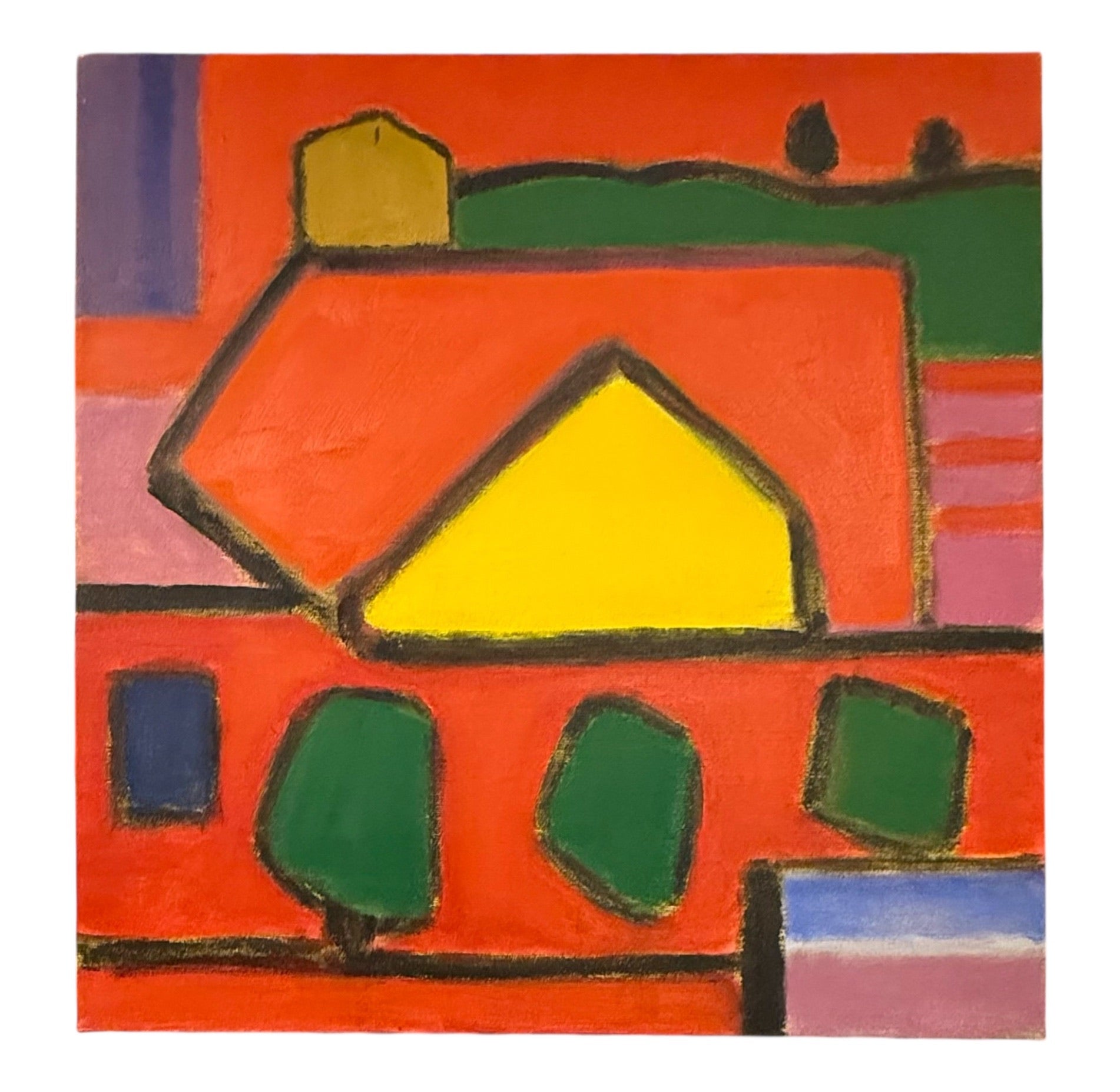 Minimalist Landscape Oil Painting with Yellow House
