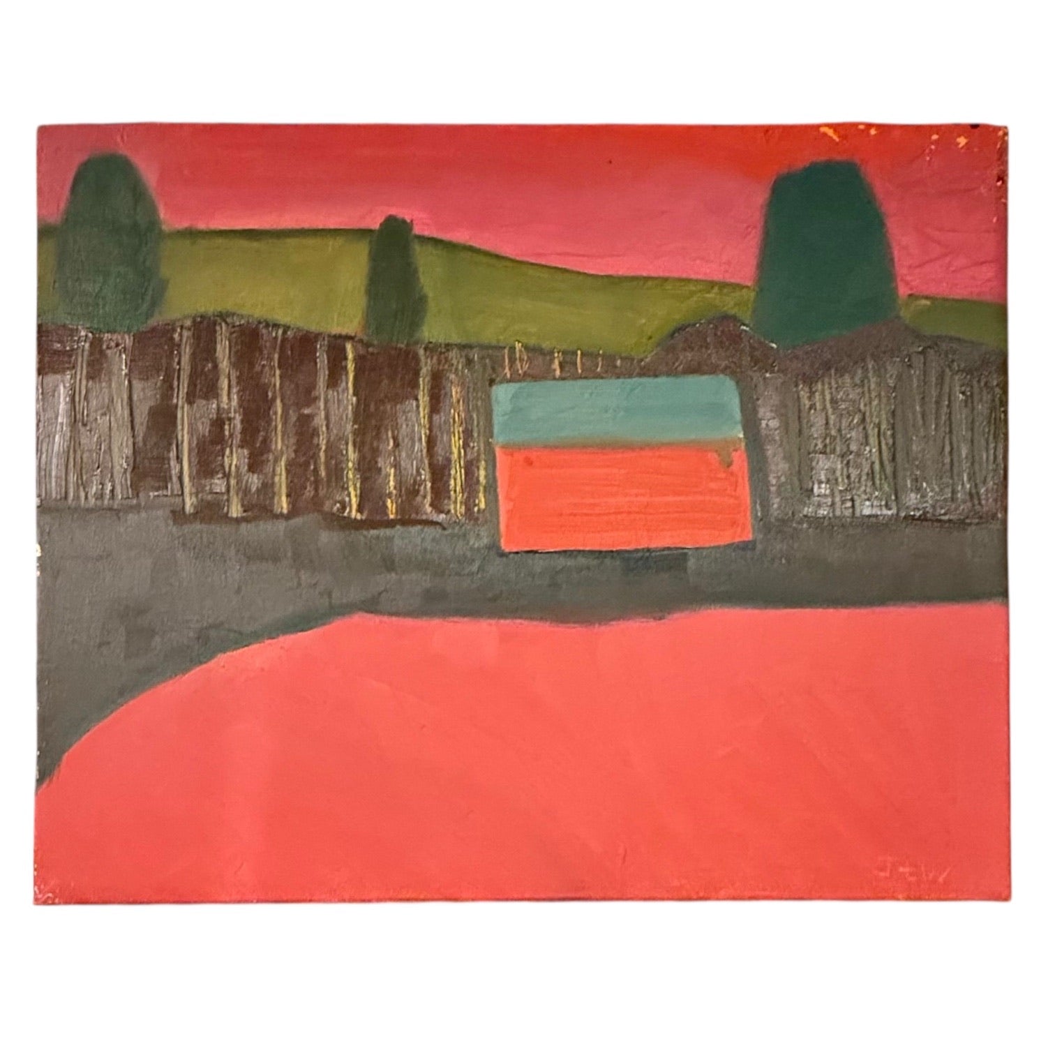 Minimalist Landscape Scenic in Bold Reds