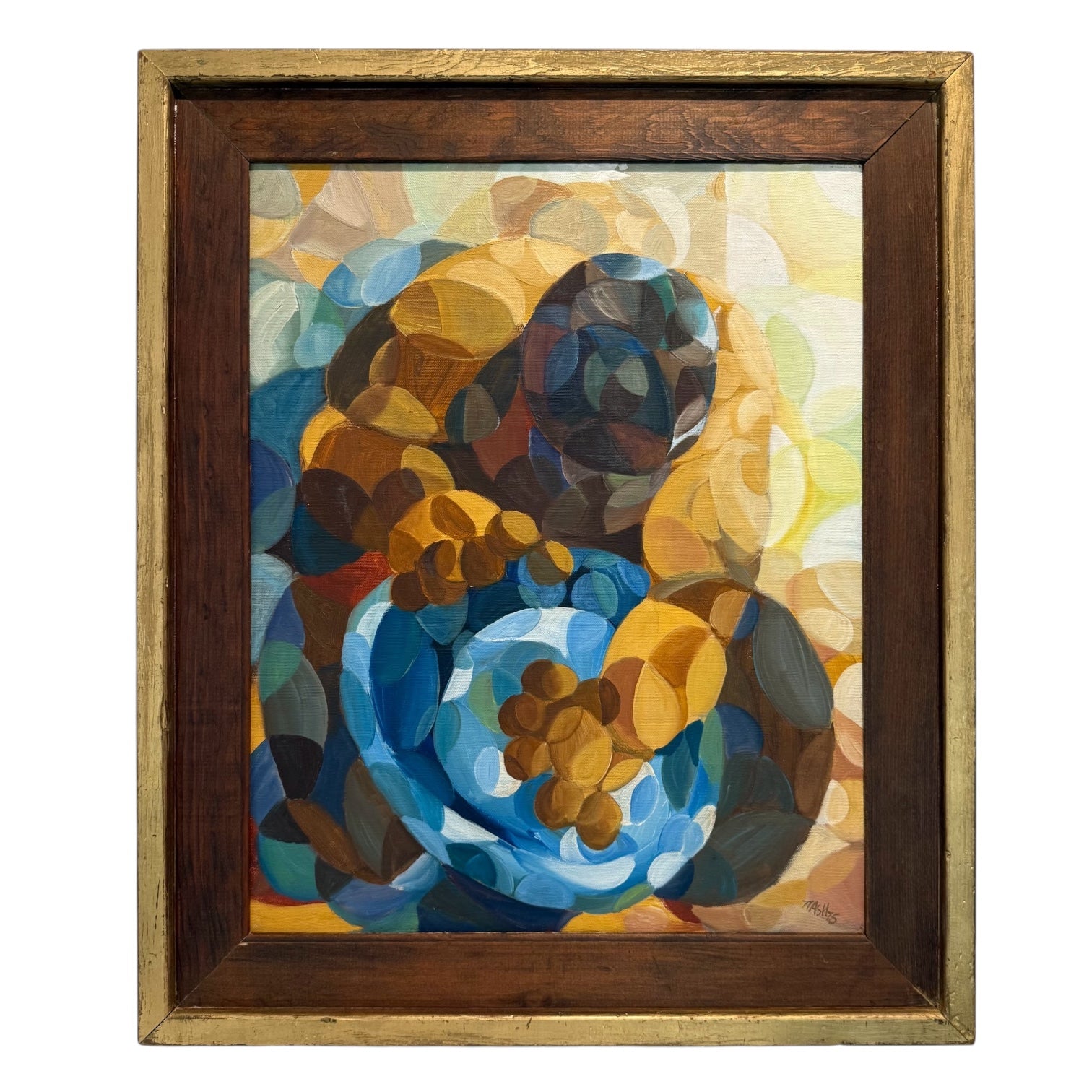 1975 Brightly Colorful Cubist Still Life in Antique Frame