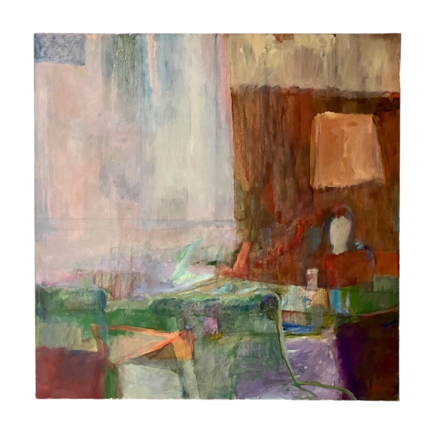 Abstract Expressionist Oil Painting in Greens and Rust