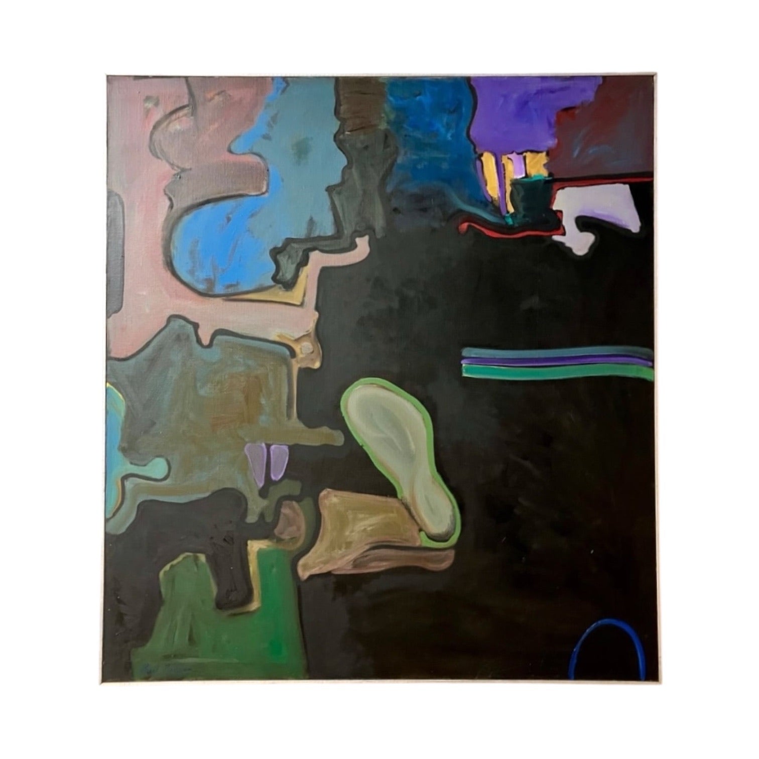 Deeply Saturated Abstract Biomorphic Painting in Original Vintage Wood Frame