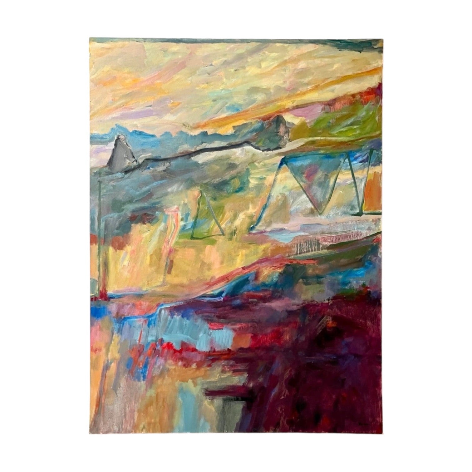 Mixed Media Oil Painting in Rich Coloration with Deep Ruby Accents