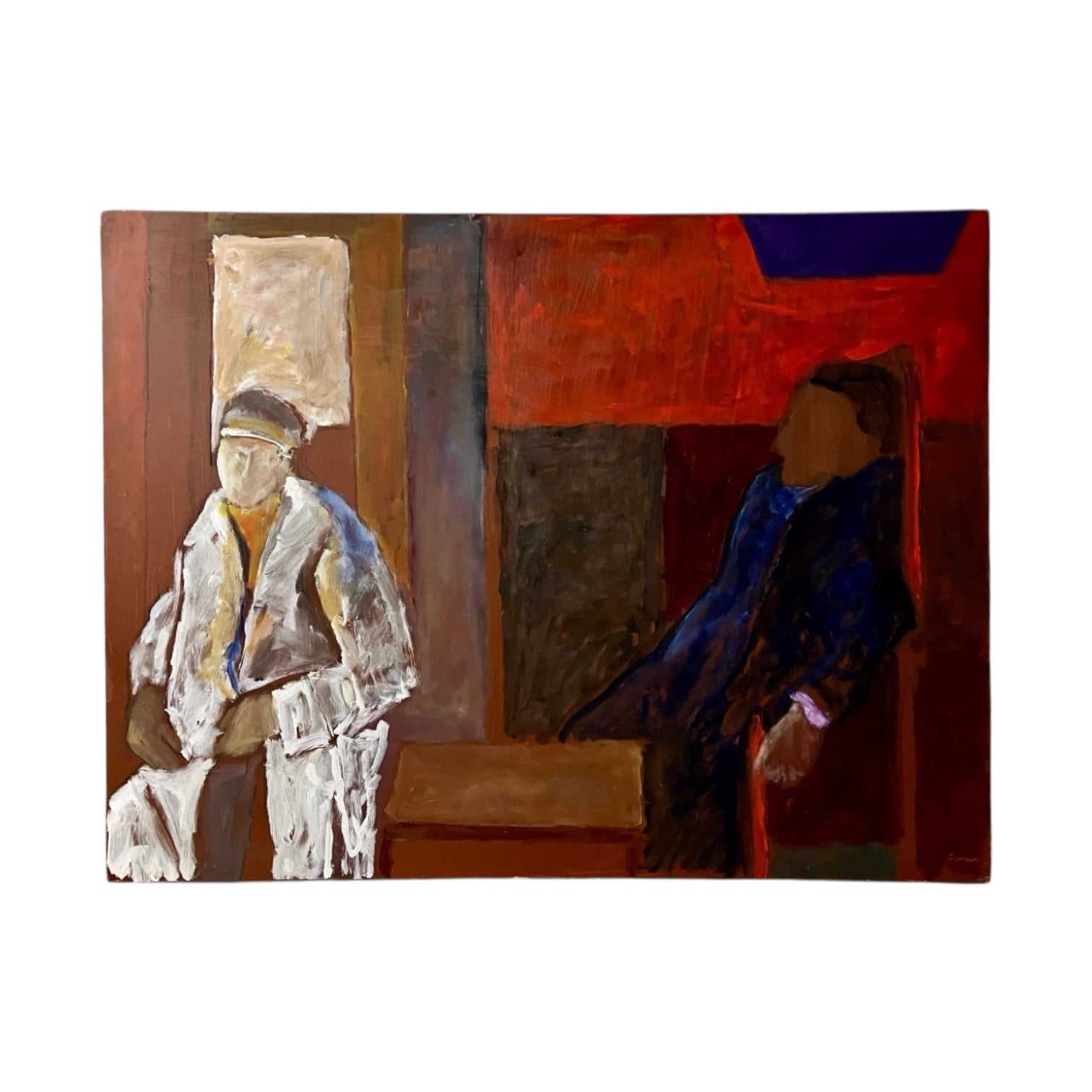 Abstract Figurative Oil Painting of Men in Interior